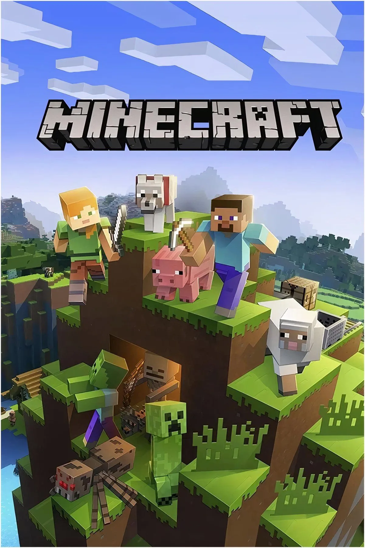 Hình ảnh tổng hợp các nhân vật và thế giới trong game Minecraft, minh họa sự đa dạng và sáng tạo