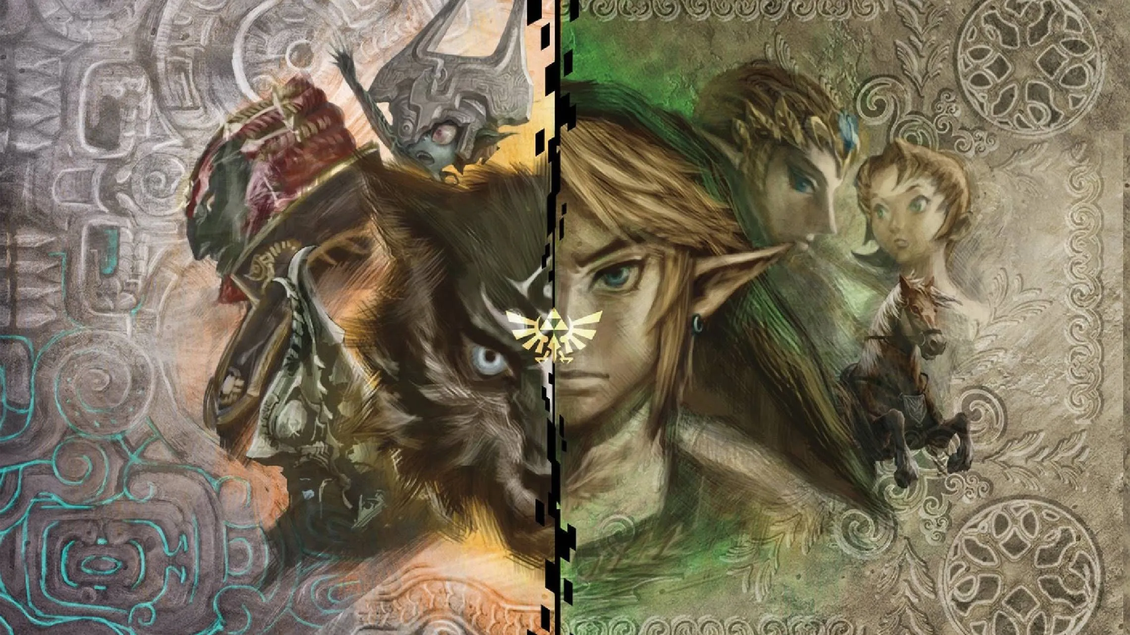 Hình vẽ chính thức các nhân vật chính cùng Link ở dạng người và dạng sói trong The Legend of Zelda: Twilight Princess