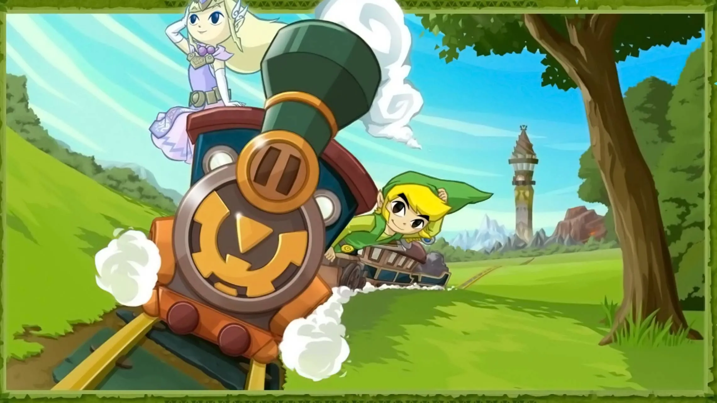 Hình vẽ chính thức Link và Công chúa Zelda trên chuyến tàu trong The Legend of Zelda: Spirit Tracks