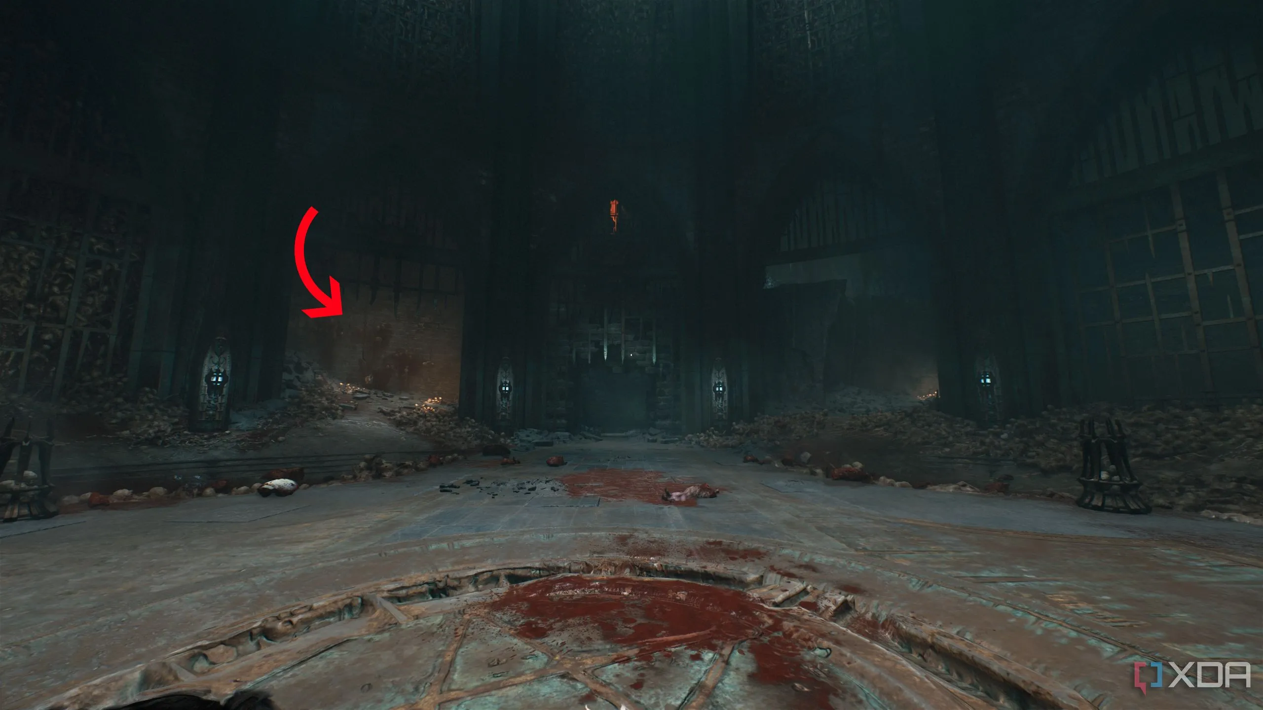 Hốc tường có nến và đường đi bên trái ở khu vực đầu tiên Chapter 19 Doom: The Dark Ages