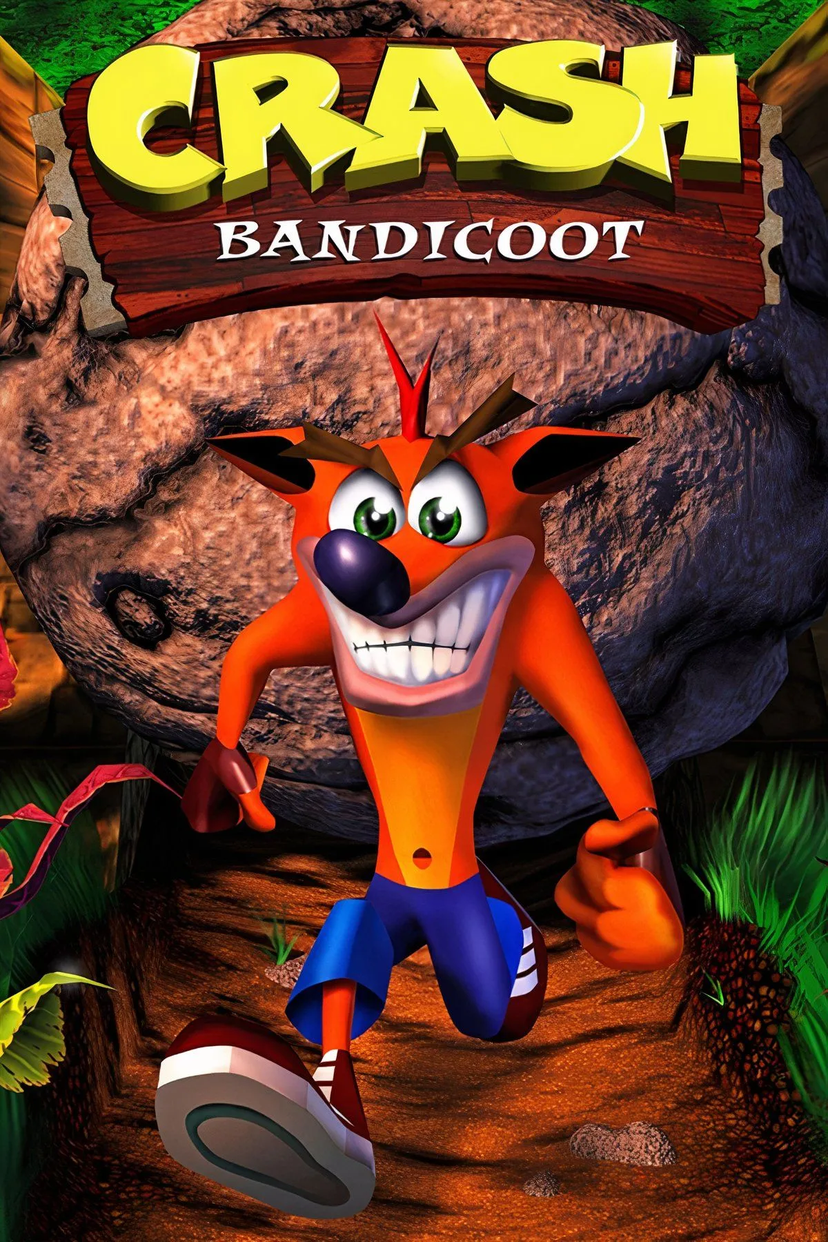 Hộp đĩa game Crash Bandicoot phiên bản Black Label dành cho PlayStation 1, nổi bật với thiết kế logo và nhãn đĩa màu đen đặc trưng