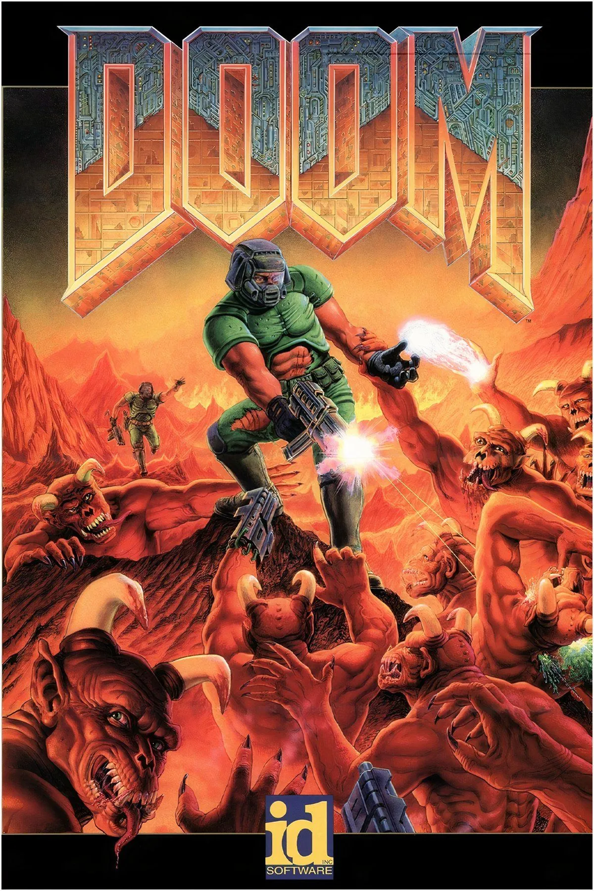 Hộp đĩa game Doom phiên bản Long Box của PlayStation 1, thể hiện phong cách thiết kế hộp game đời đầu của hệ máy này