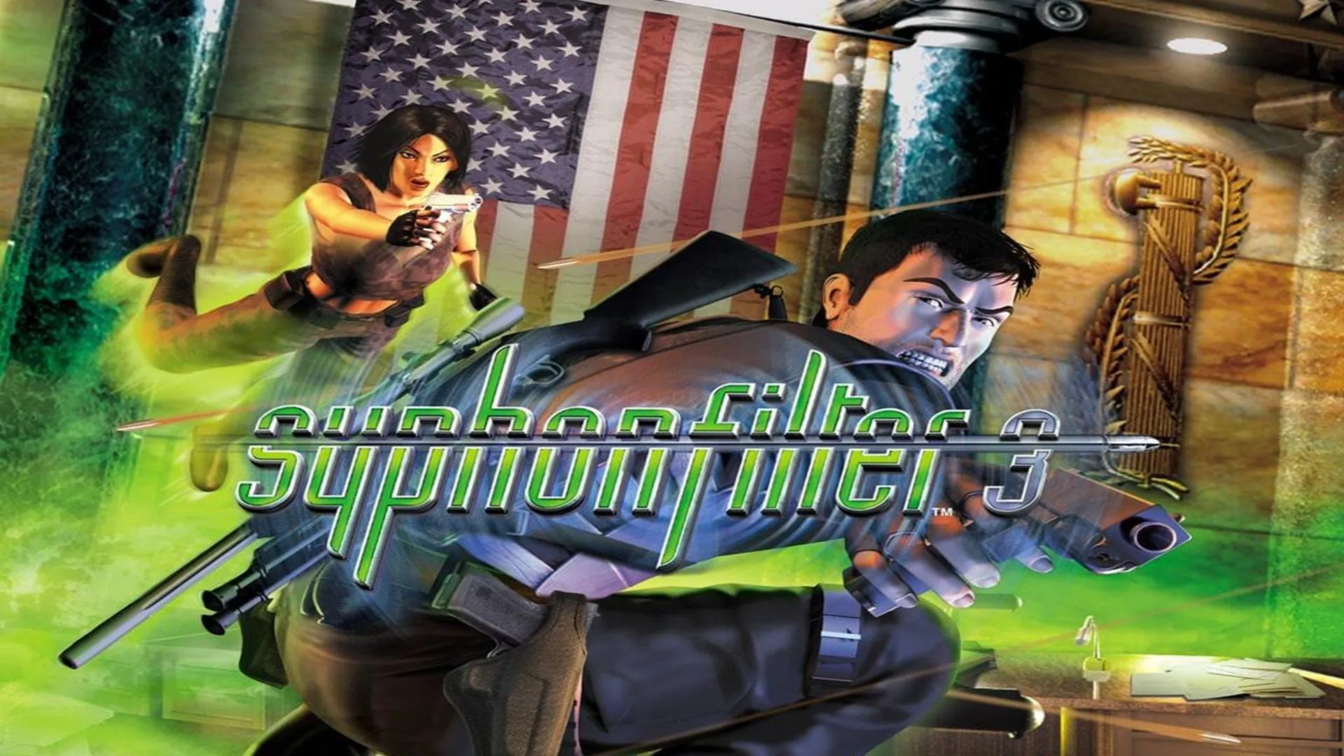 Hộp đĩa gốc của Syphon Filter 3 trên PS1 với thiết kế trước sự kiện 11/9