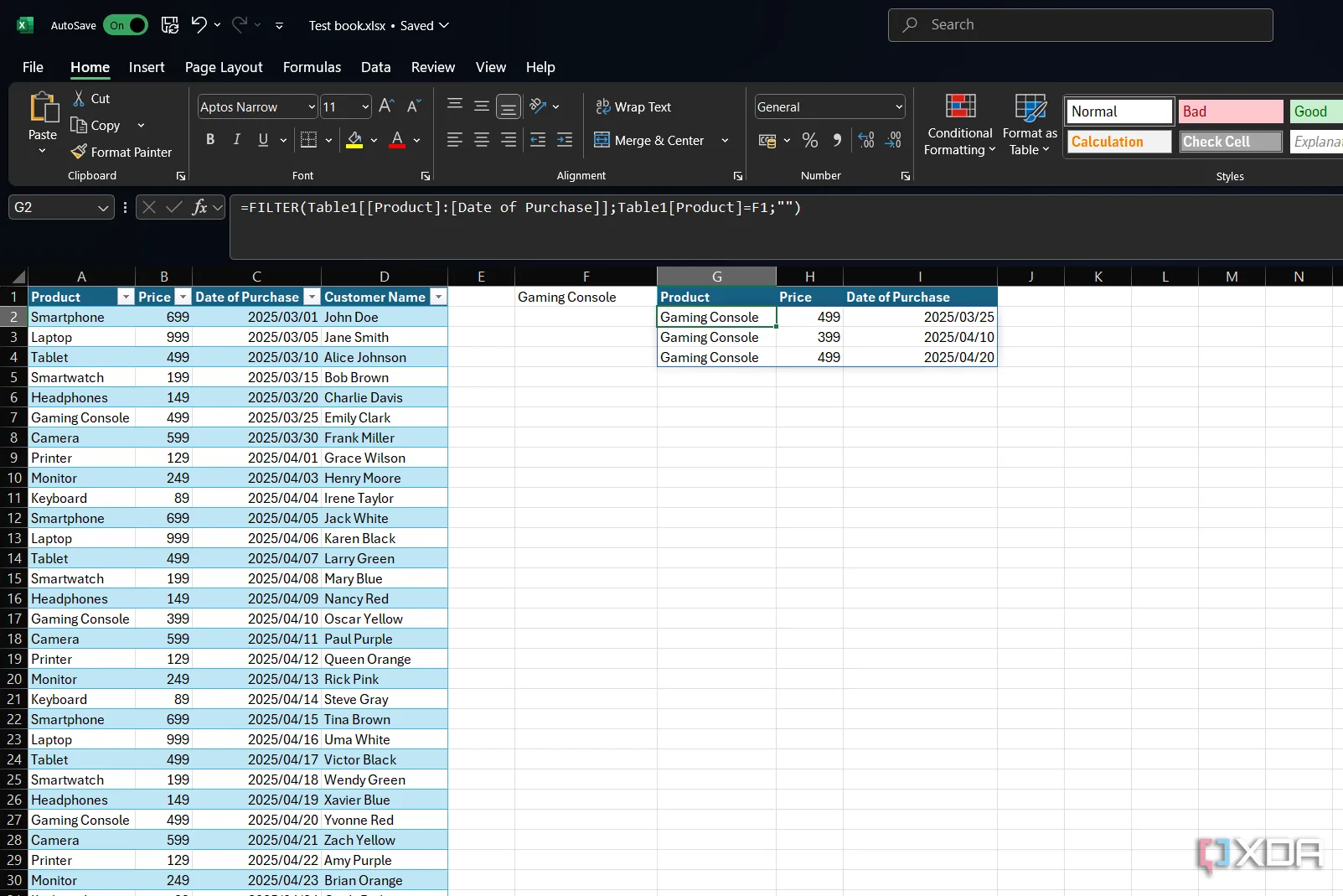 Hướng dẫn sử dụng hàm FILTER trong Excel để tạo bảng mới chứa dữ liệu đã lọc theo tiêu chí