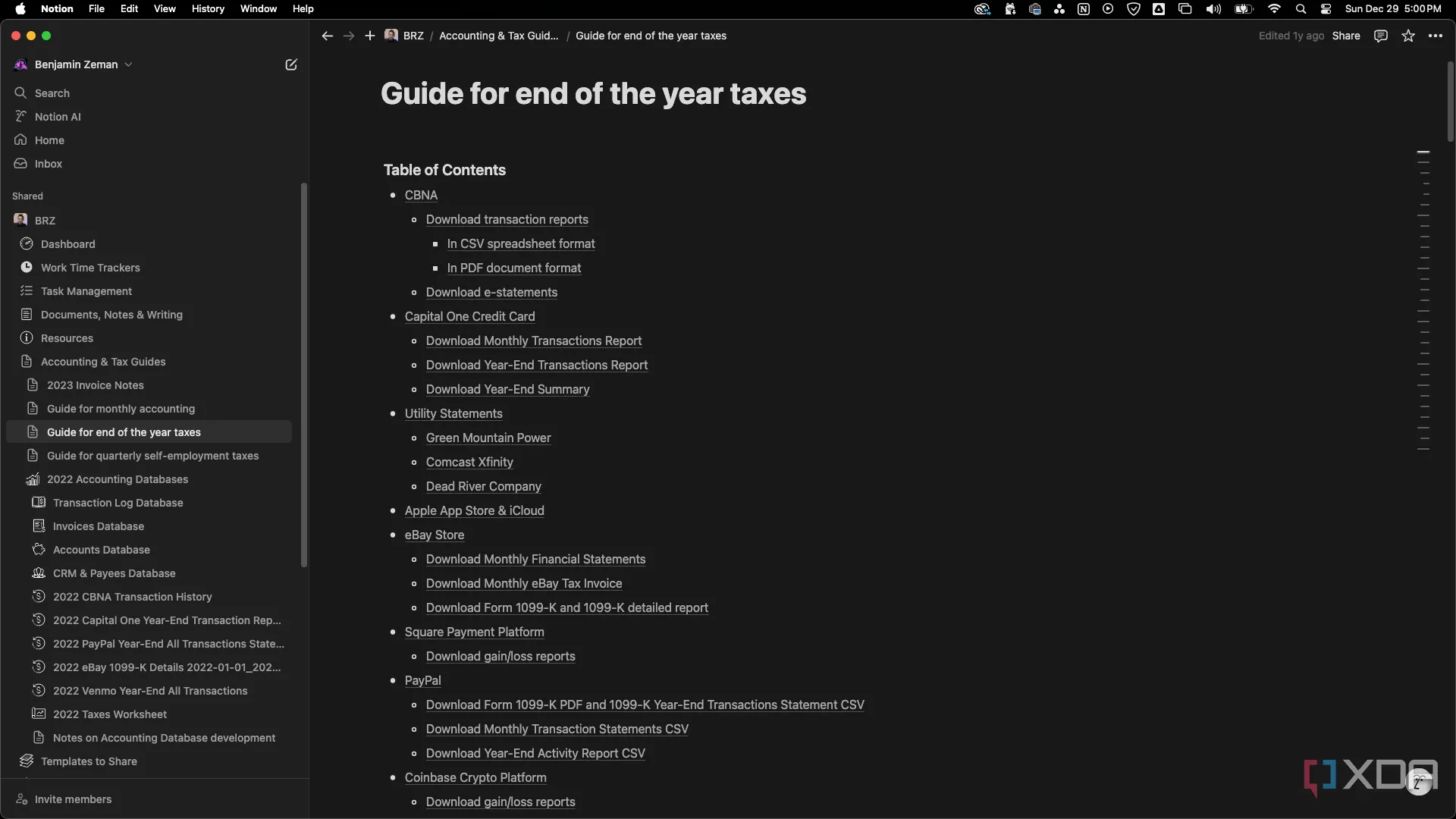 Hướng dẫn tài liệu hóa một hệ thống kế toán và thuế phức tạp trong Notion, minh họa các bước sử dụng chi tiết