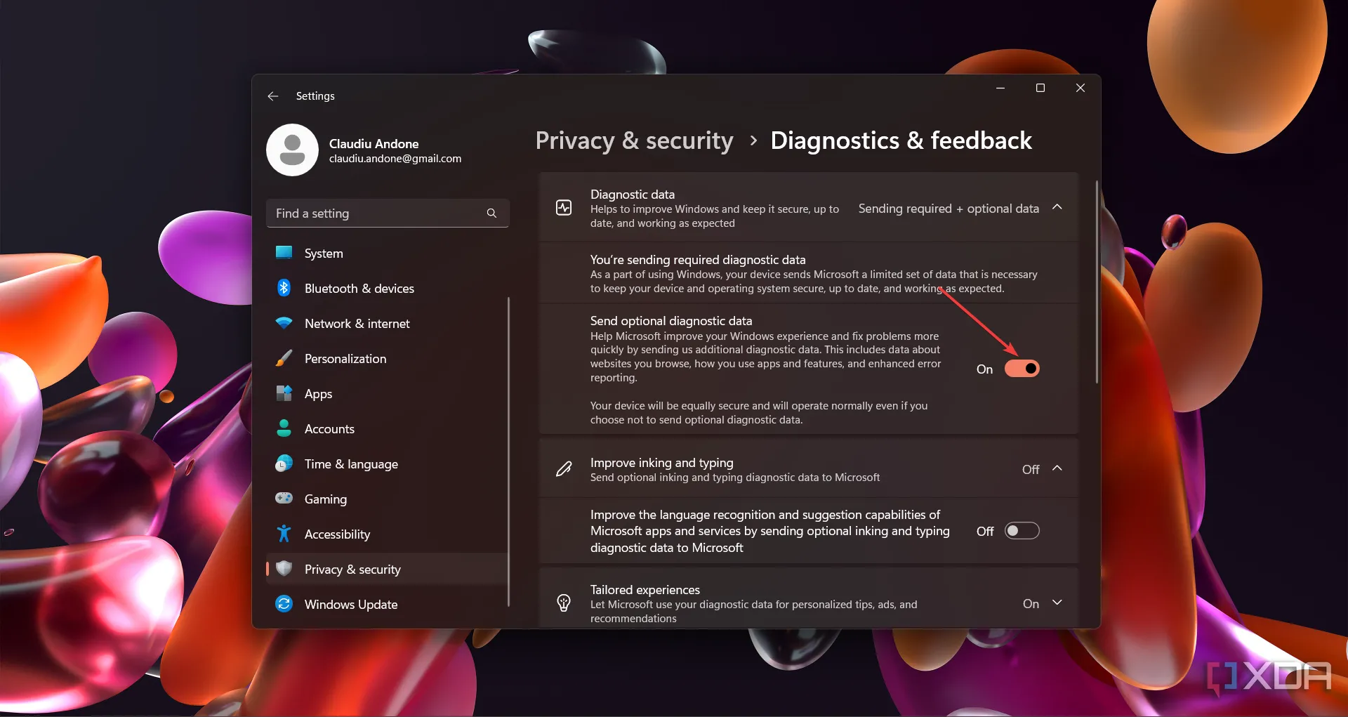 Hướng dẫn từng bước tắt dữ liệu chẩn đoán từ menu Cài đặt trong Windows 11 để bảo vệ quyền riêng tư.