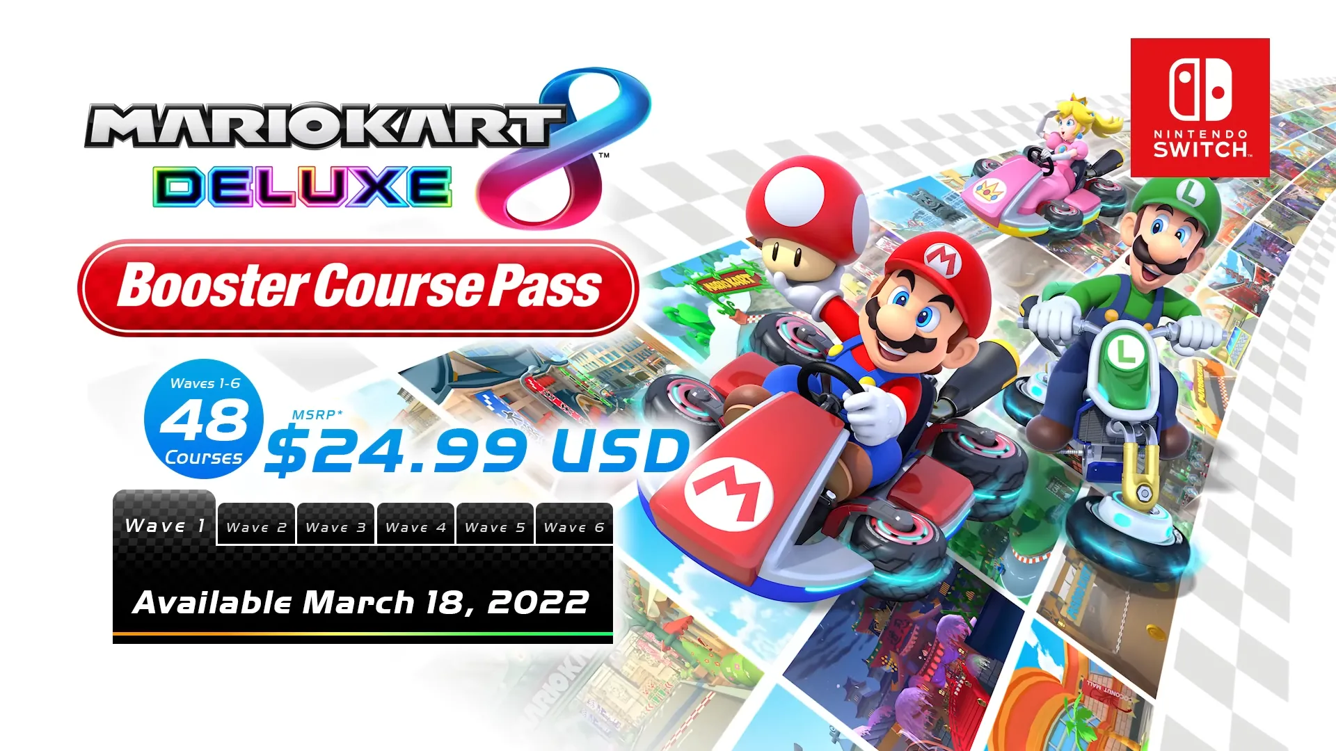 Infographic chi tiết nội dung gói DLC Booster Course Pass của Mario Kart 8 Deluxe