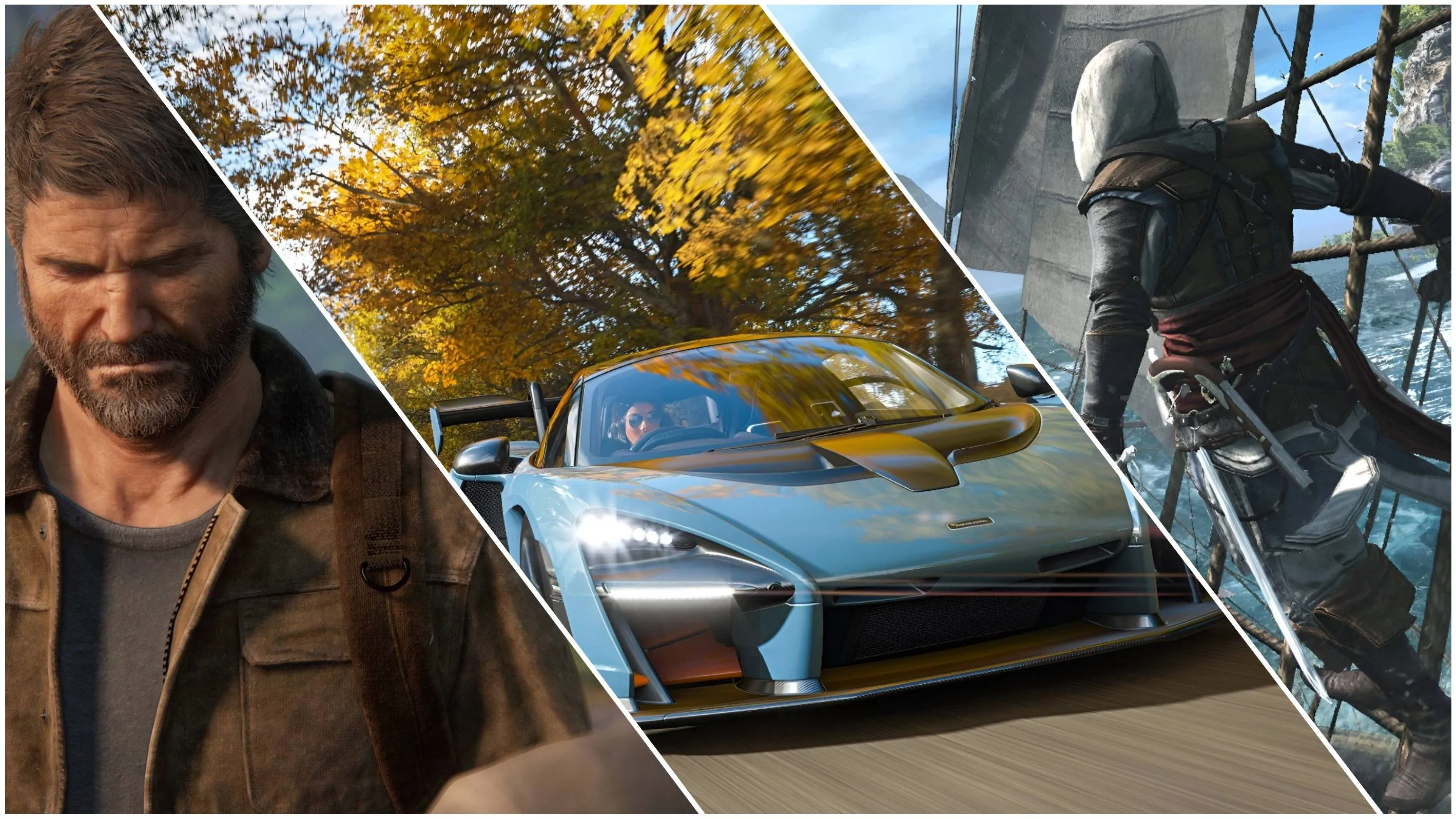 Joel từ The Last of Us, siêu xe McLaren P1 và Edward Kenway trong Assassin's Creed: Black Flag đại diện cho những tựa game vĩ đại