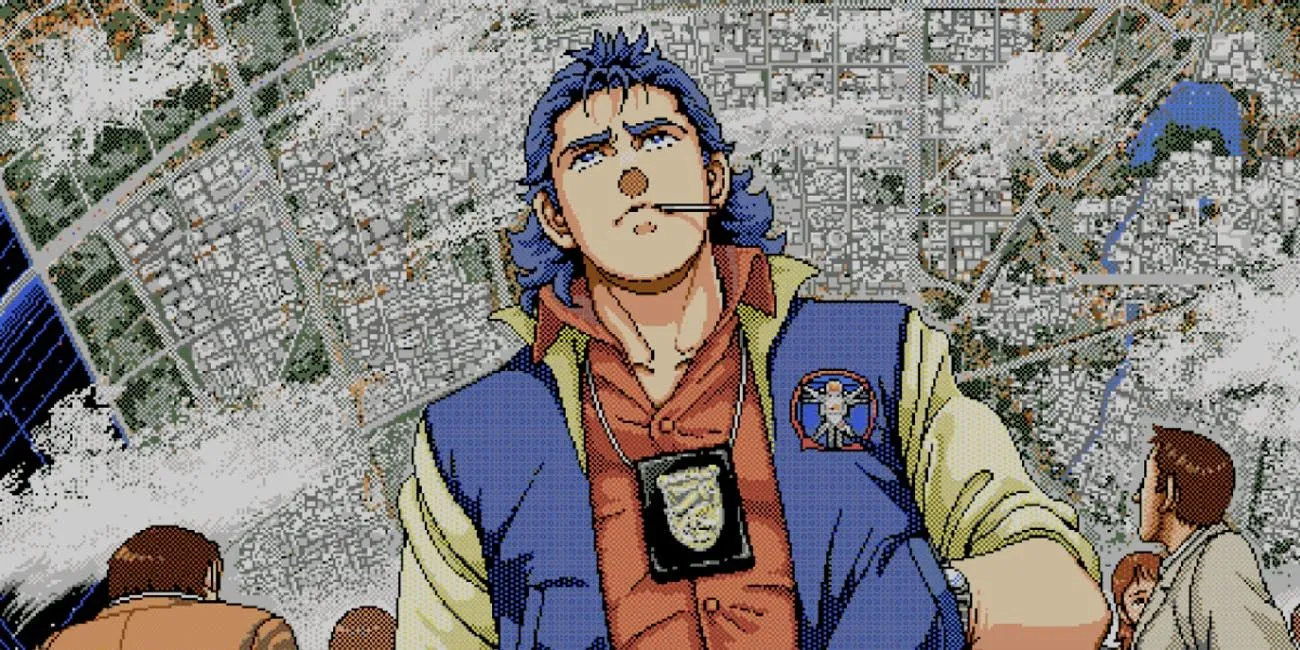 Jonathan Ingram, nhân vật chính Policenauts, trên nền bản đồ thuộc địa vũ trụ