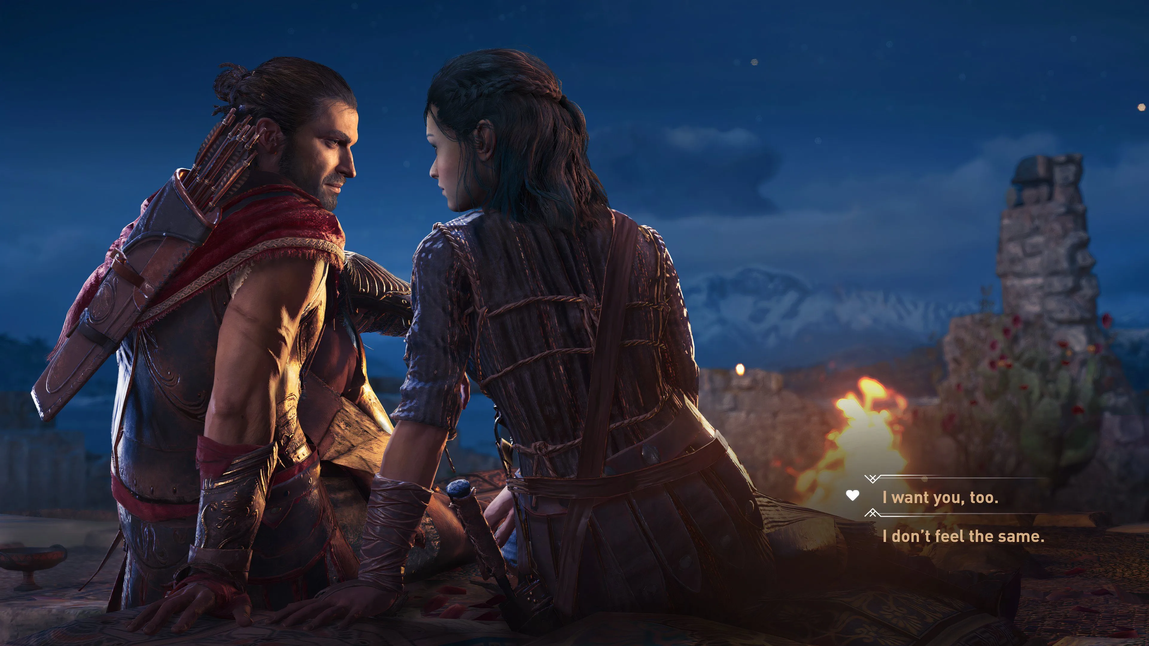 Kassandra đưa ra quyết định lãng mạn, minh họa cơ chế lựa chọn trong Assassin's Creed Odyssey