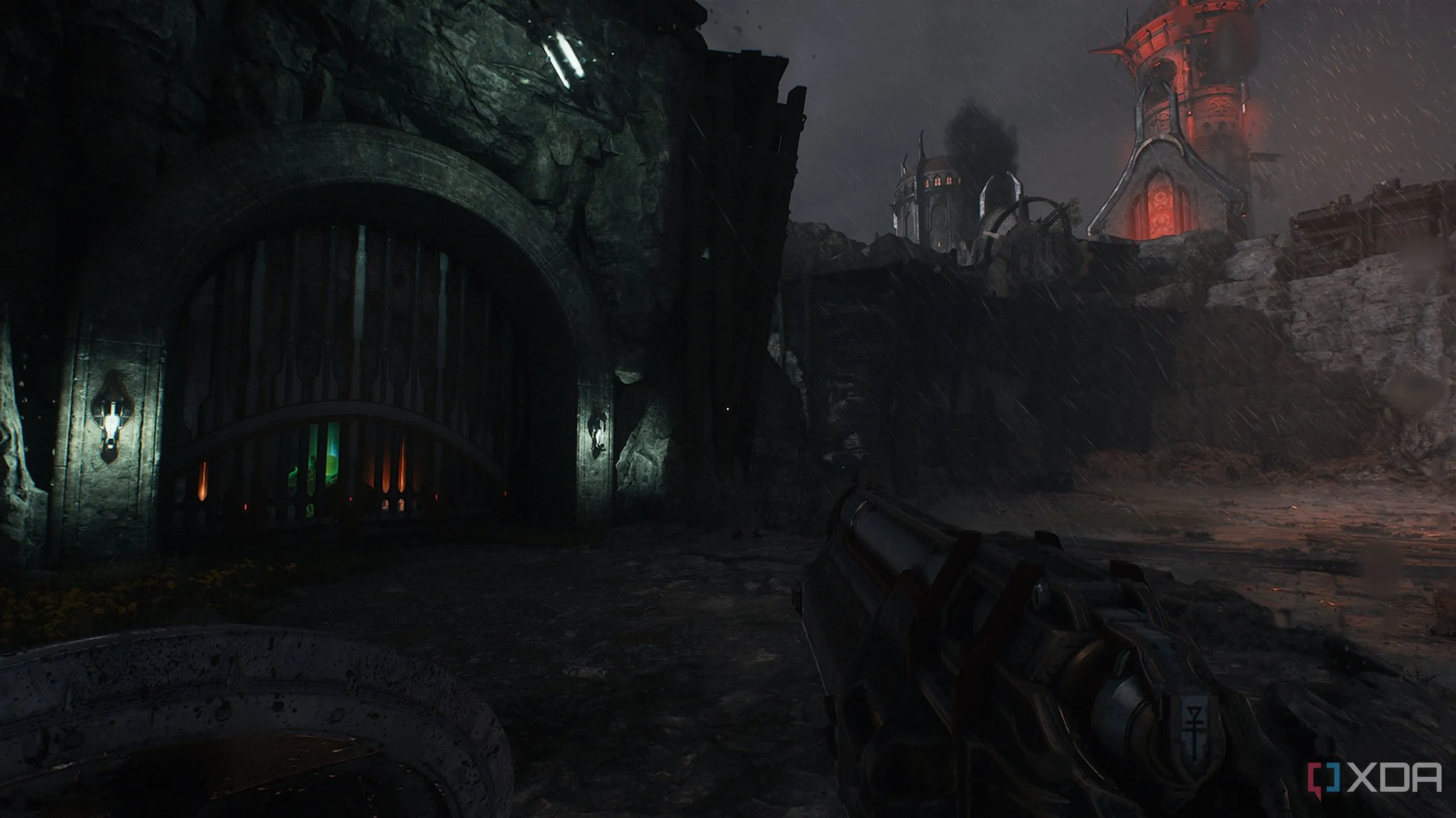 Khu vực bí mật bị rào chắn bằng song sắt nơi chứa Weapon Skin trong Doom The Dark Ages