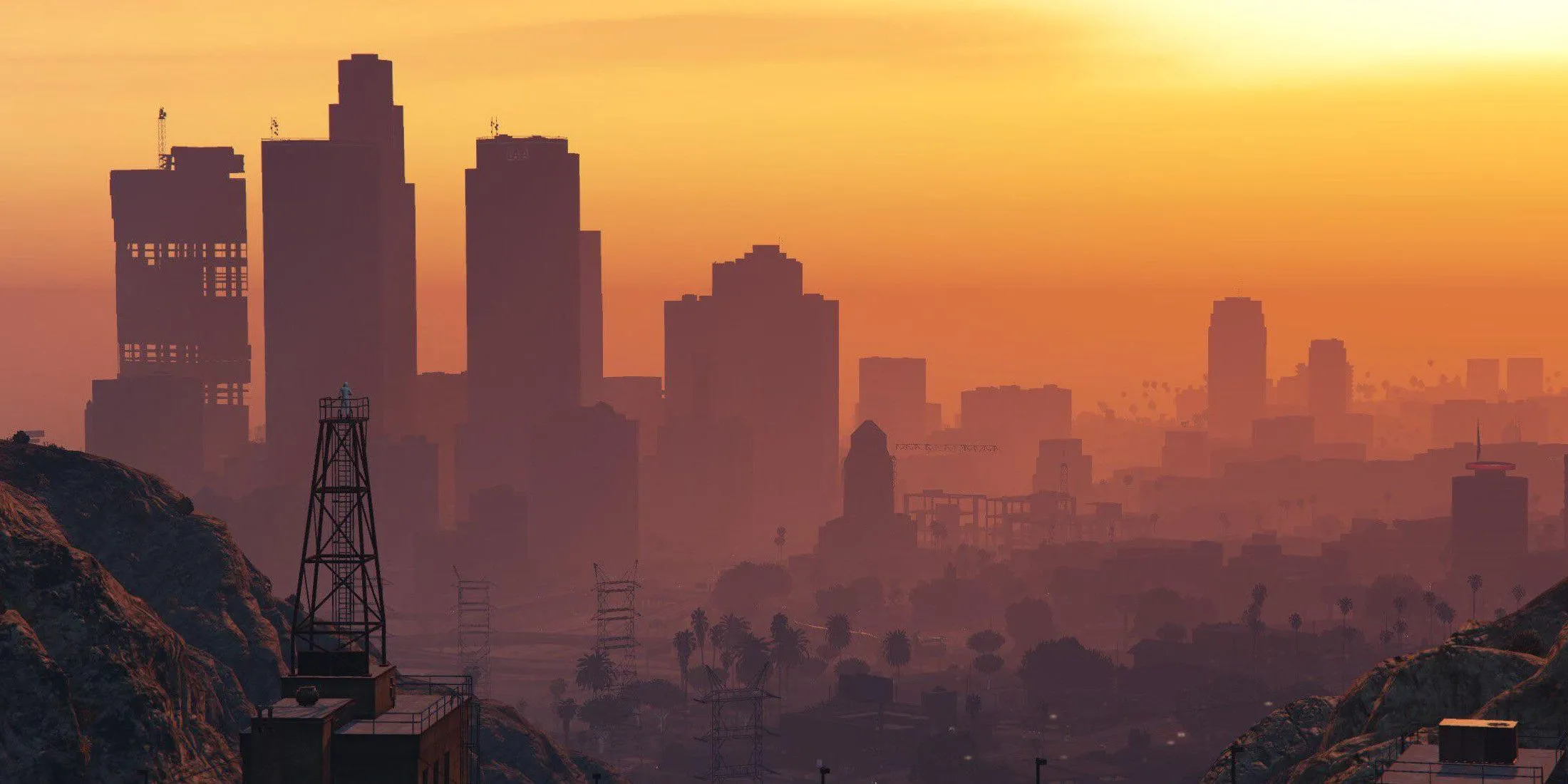 Khung cảnh đô thị Vice City hoa lệ trong Grand Theft Auto VI, với ánh đèn neon và kiến trúc đặc trưng