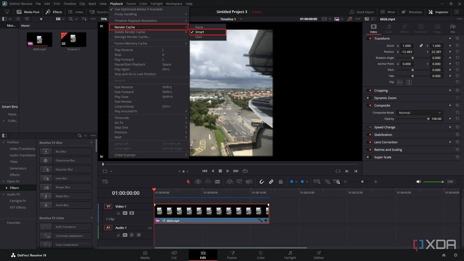 Kích hoạt Render Cache thông minh trong DaVinci Resolve