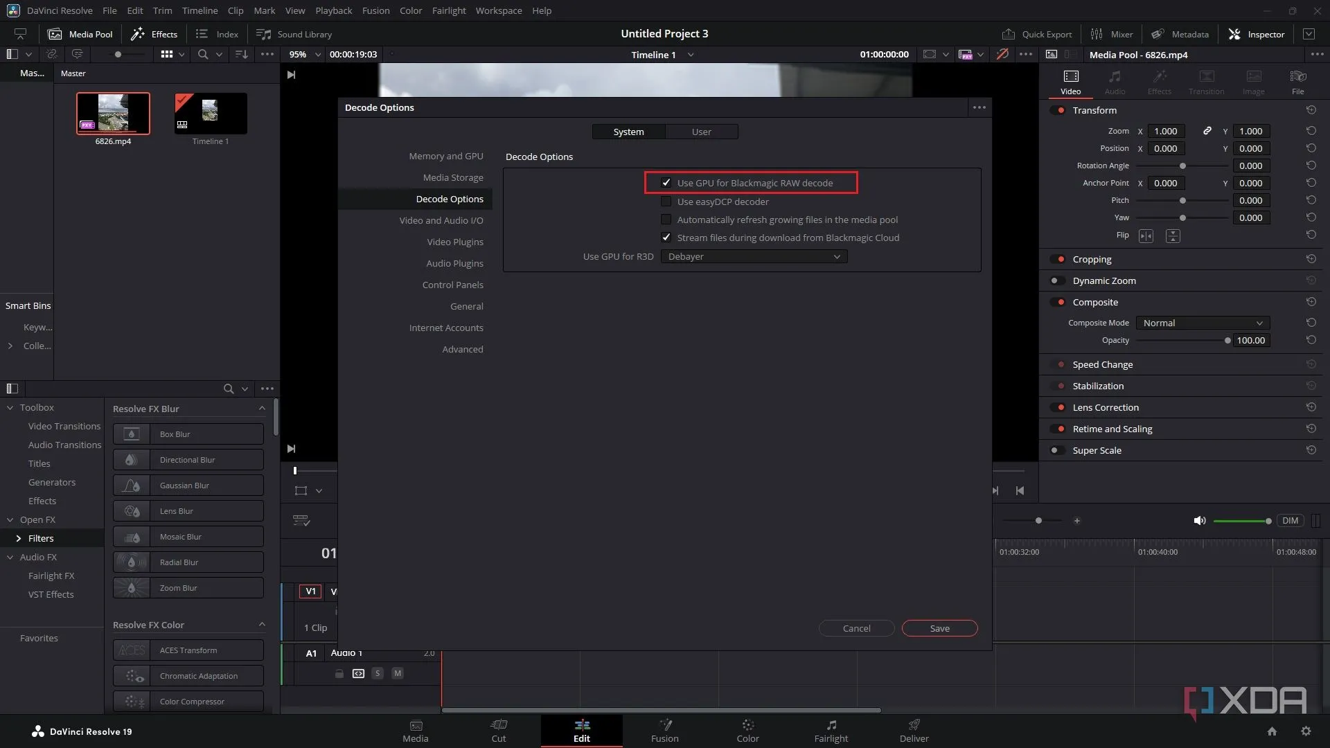 Kích hoạt sử dụng GPU để giải mã Blackmagic RAW trong DaVinci Resolve