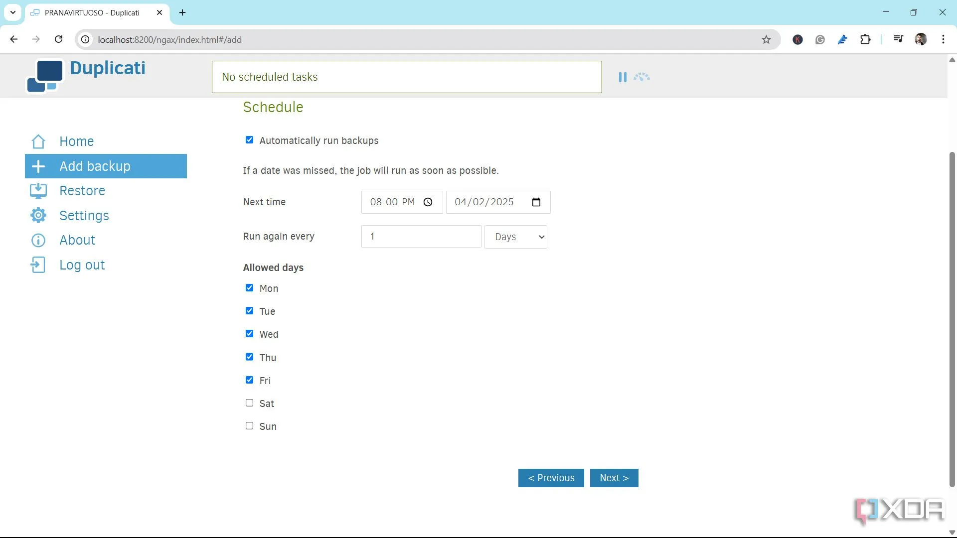 Lập lịch sao lưu với Duplicati