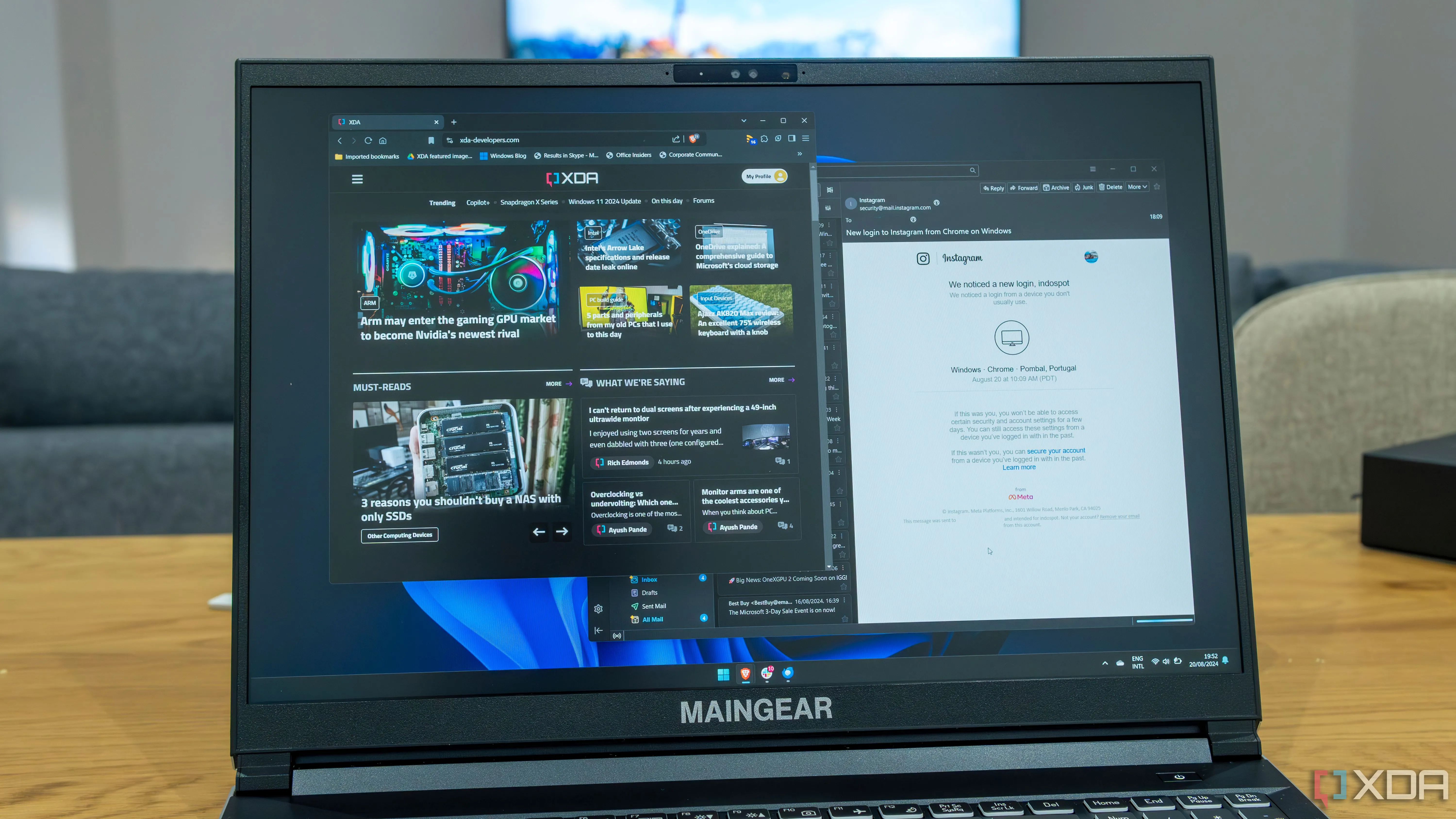 Laptop Windows 11 hiển thị các trình duyệt Brave và Mozilla Thunderbird, biểu trưng cho sự đa dạng trình duyệt