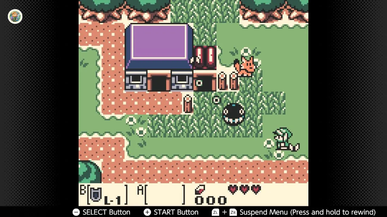 Link trong The Legend of Zelda Link's Awakening DX với góc nhìn từ trên xuống