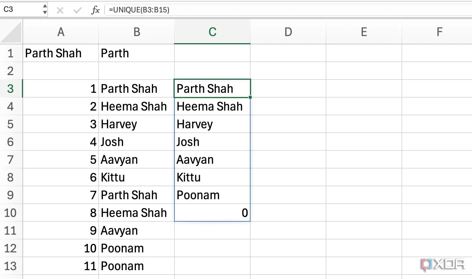 Loại bỏ giá trị trùng lặp và lấy danh sách duy nhất với hàm UNIQUE trong Excel