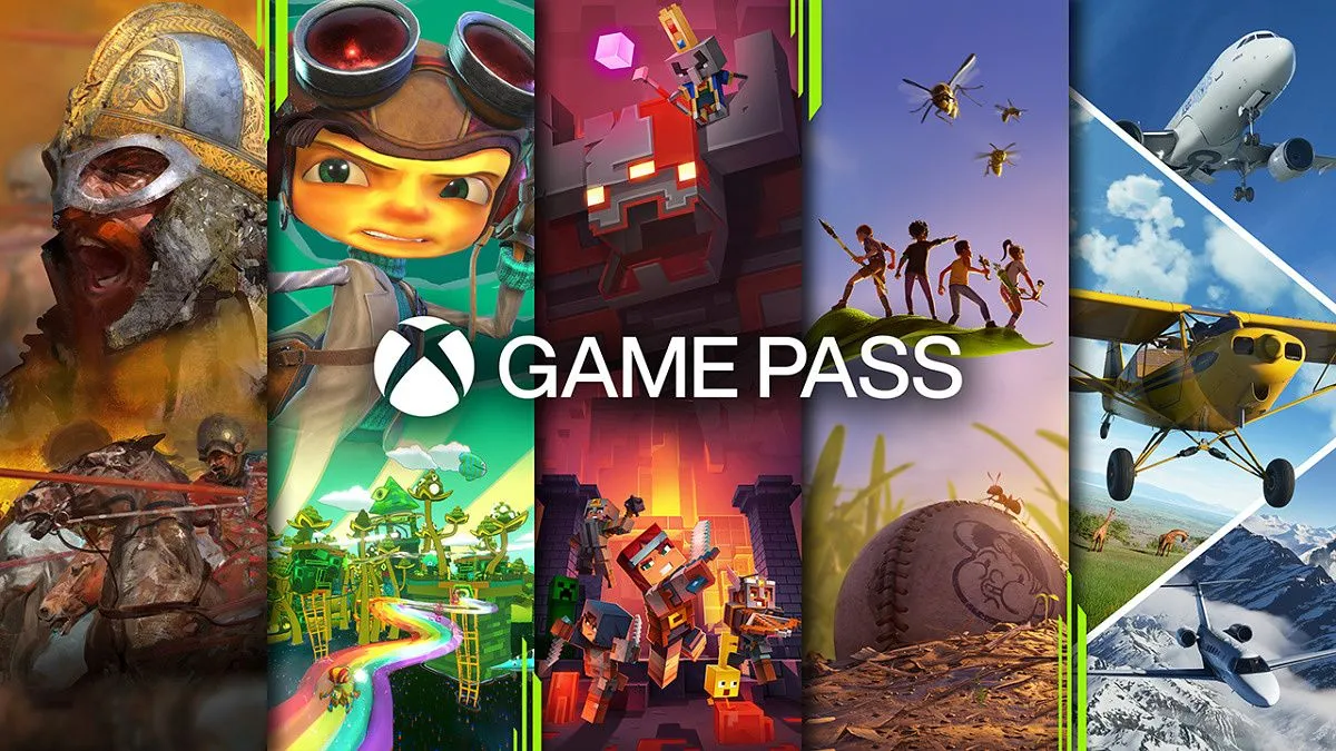Logo Xbox Game Pass với hình ảnh tổng hợp các tựa game nổi bật