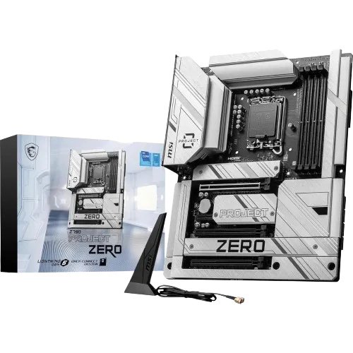 Mainboard MSI Z790 Project Zero với các cổng kết nối được bố trí phía sau, hướng tới PC không dây