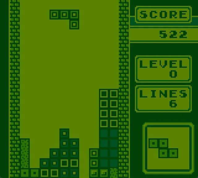Màn chơi Tetris trên Game Boy, sắp xếp các khối để tạo hàng