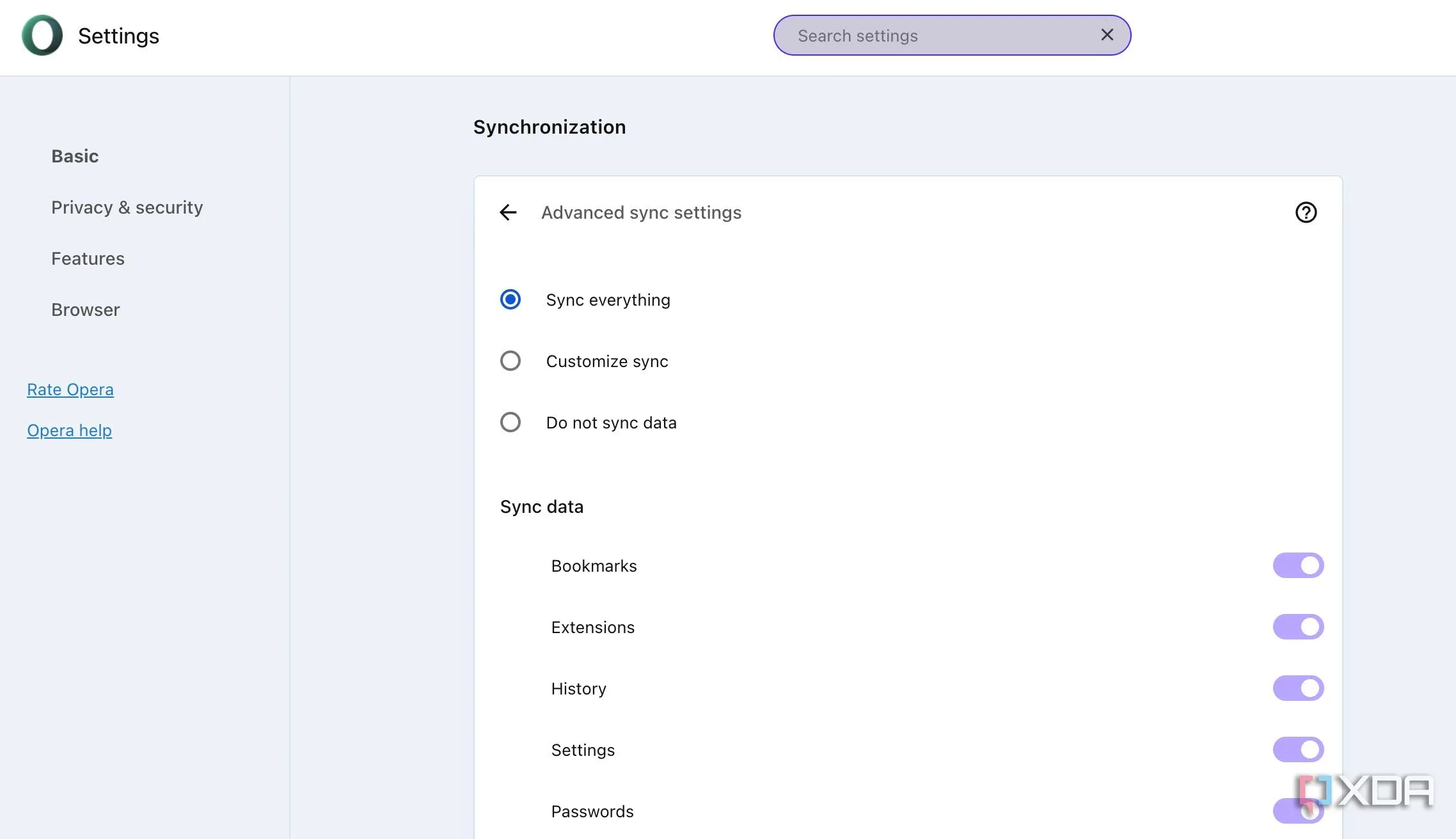 Màn hình cài đặt của trình duyệt Opera Air, thể hiện các tùy chọn cấu hình và khả năng tương thích nền tảng.