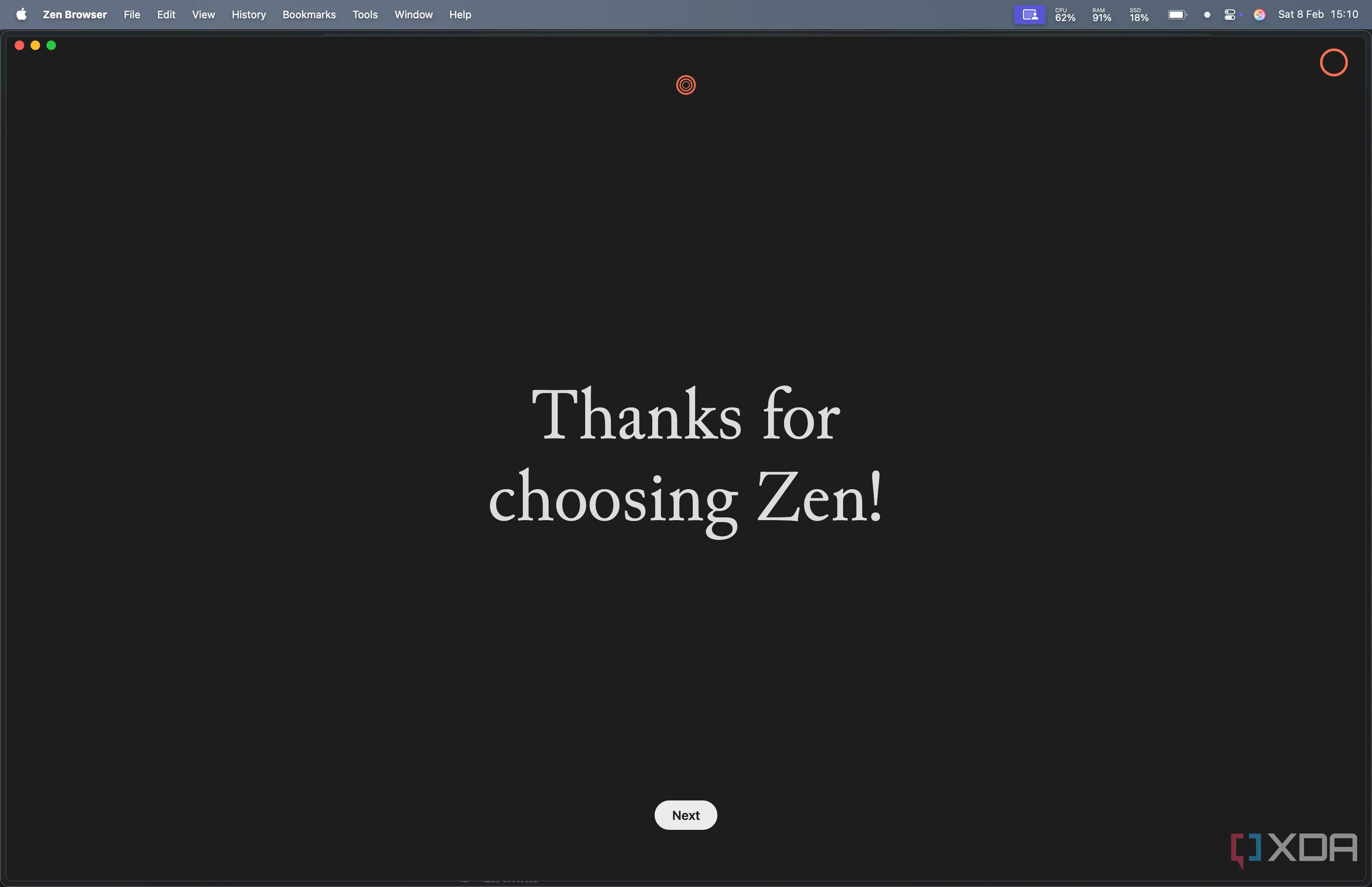 Màn hình cảm ơn của Zen Browser, thể hiện sự tri ân đến người dùng đã lựa chọn một trình duyệt tập trung vào tùy biến và quyền riêng tư