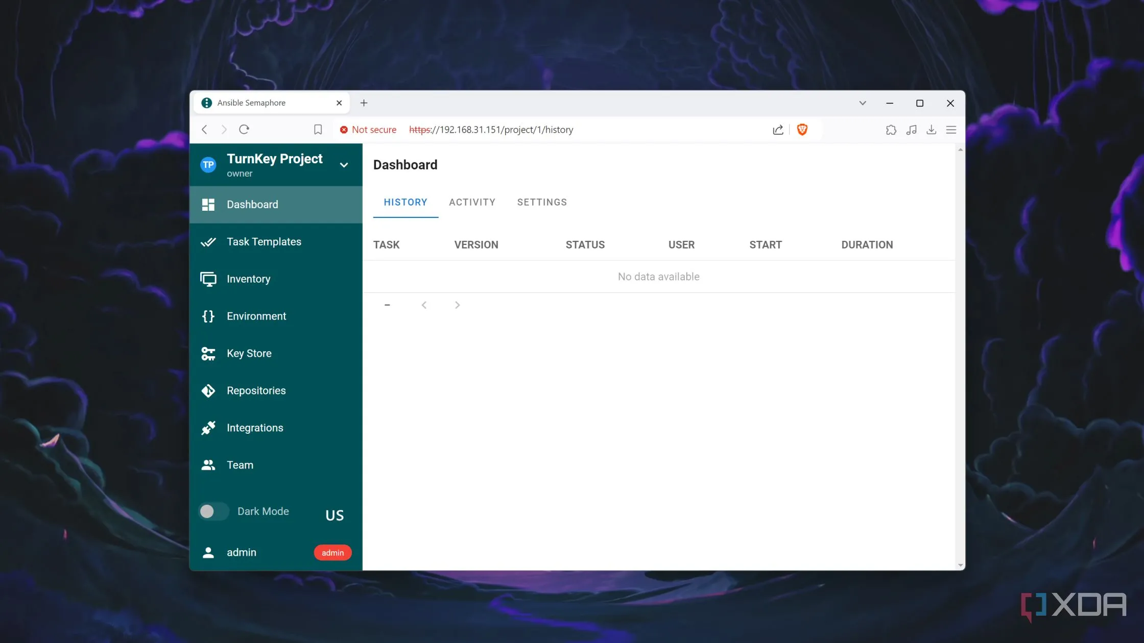Màn hình cấu hình Ansible container trong môi trường Proxmox, thể hiện khả năng tự động hóa triển khai với Ansible Playbooks.