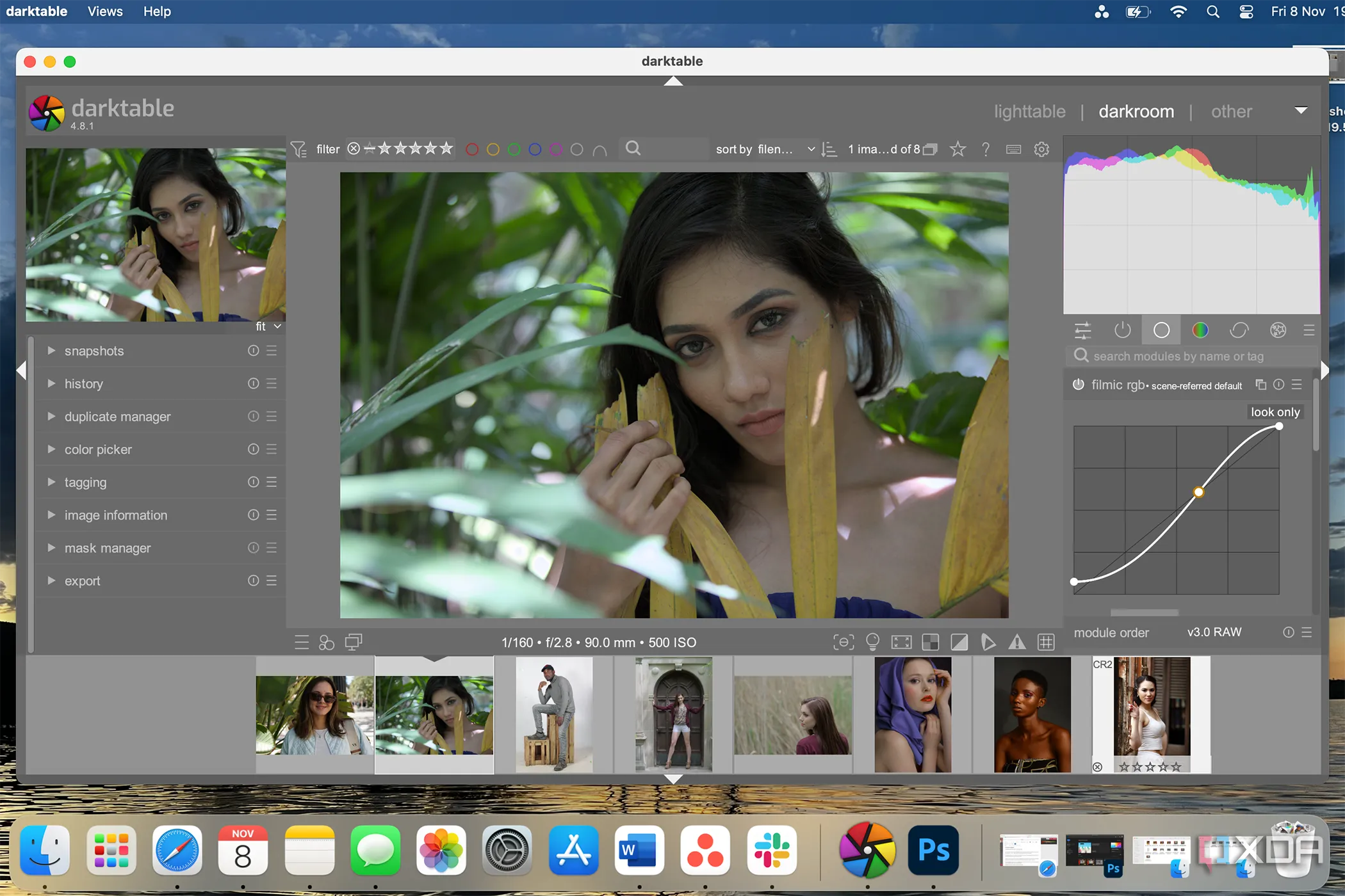 Màn hình Darktable đang chỉnh sửa ảnh RAW với các công cụ nâng cao