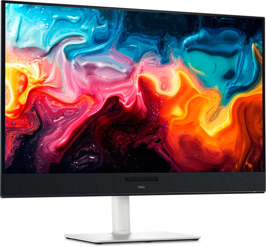 Màn hình Dell 32 Plus 4K QD-OLED với chân đế màu trắng tối giản, thể hiện thiết kế sang trọng cho không gian làm việc