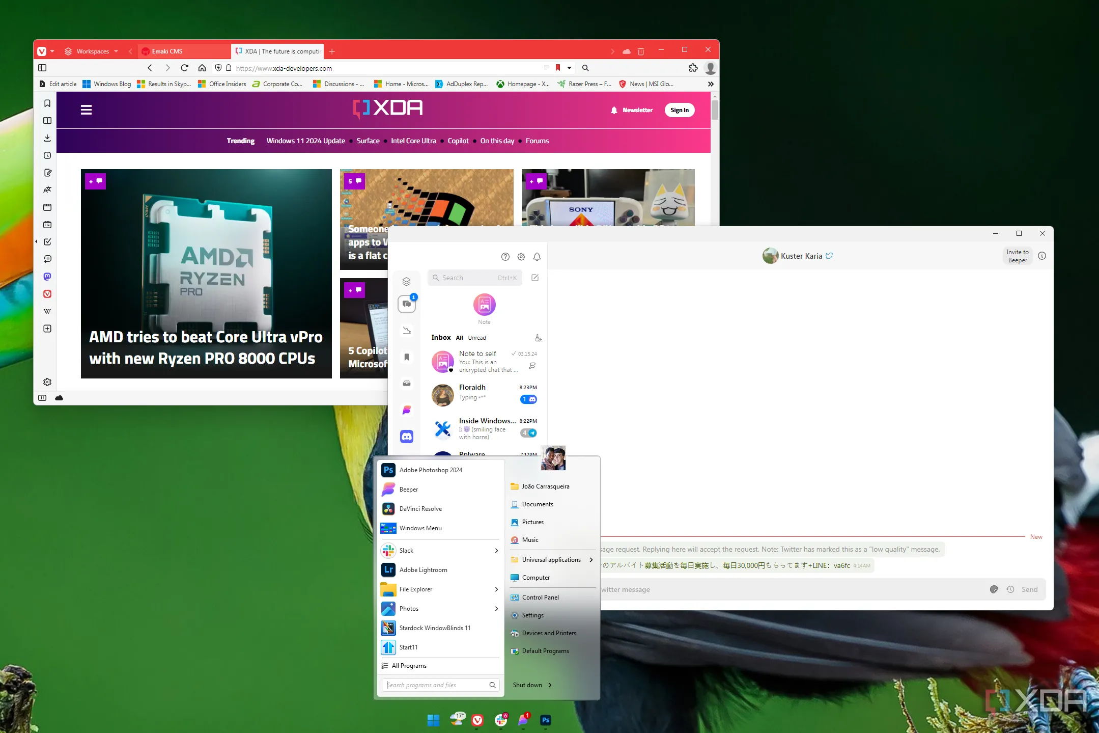 Màn hình desktop Windows 11 với một số ứng dụng thiết yếu nên cài đặt sau khi hoàn tất cài đặt hệ điều hành