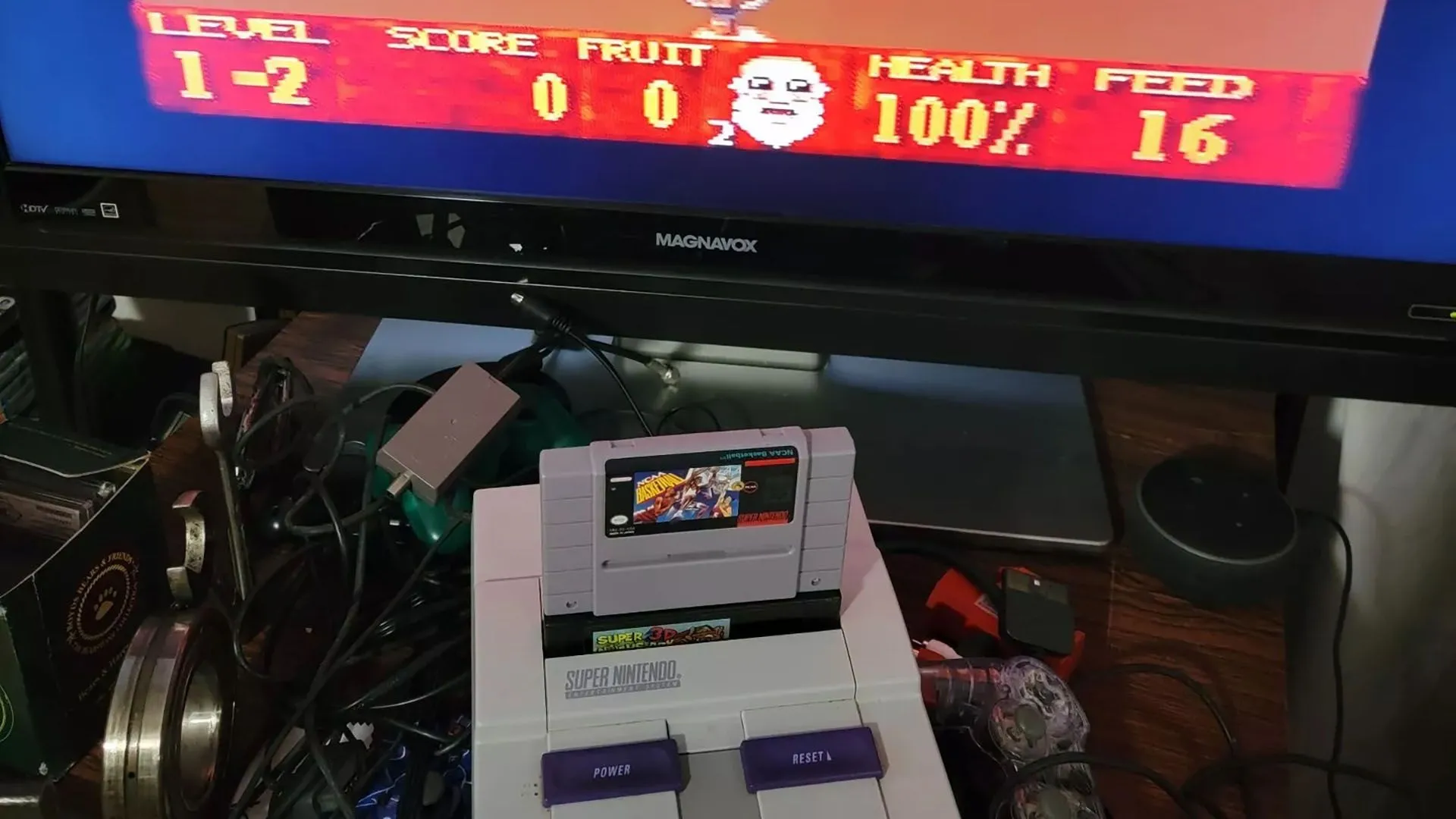 Màn hình game Super Noah's Ark 3D đang chạy trên giả lập SNES, minh họa trải nghiệm game 16-bit.
