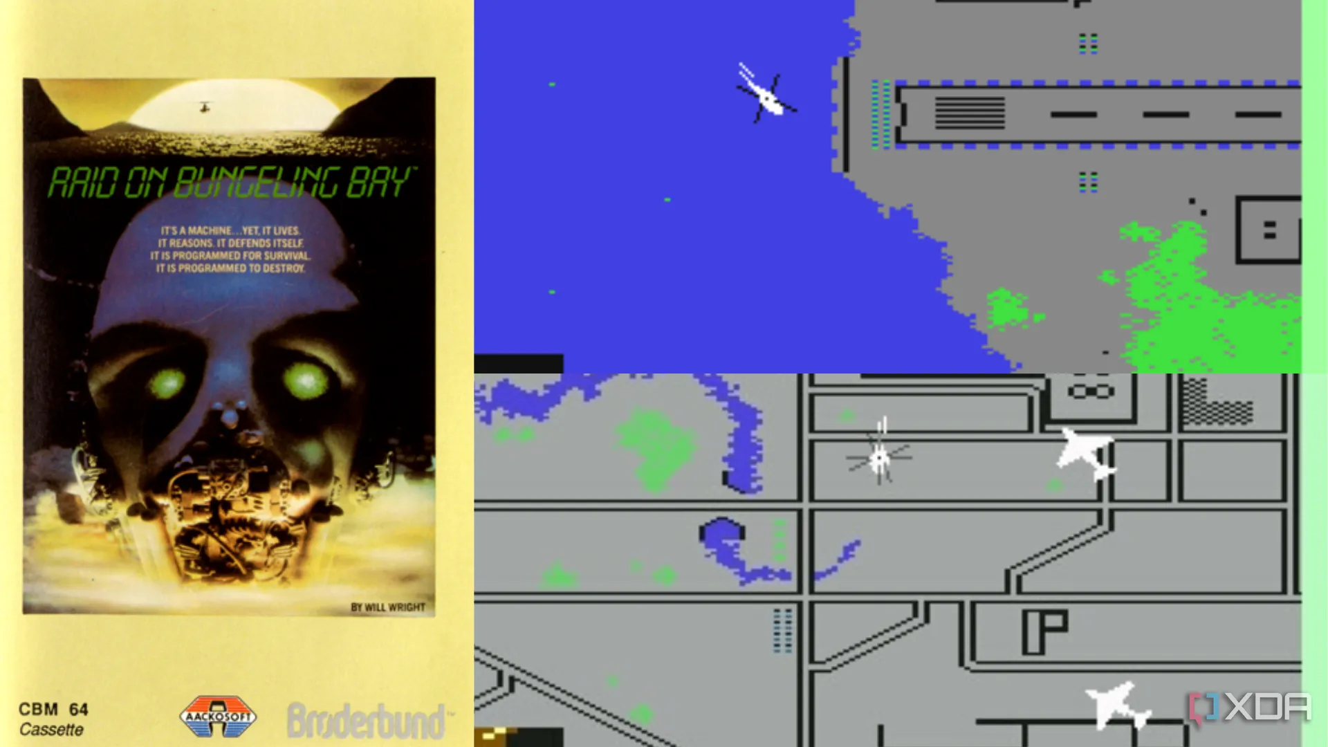 Màn hình gameplay của tựa game Raid on Bungeling Bay, tiền đề cho ý tưởng của Will Wright