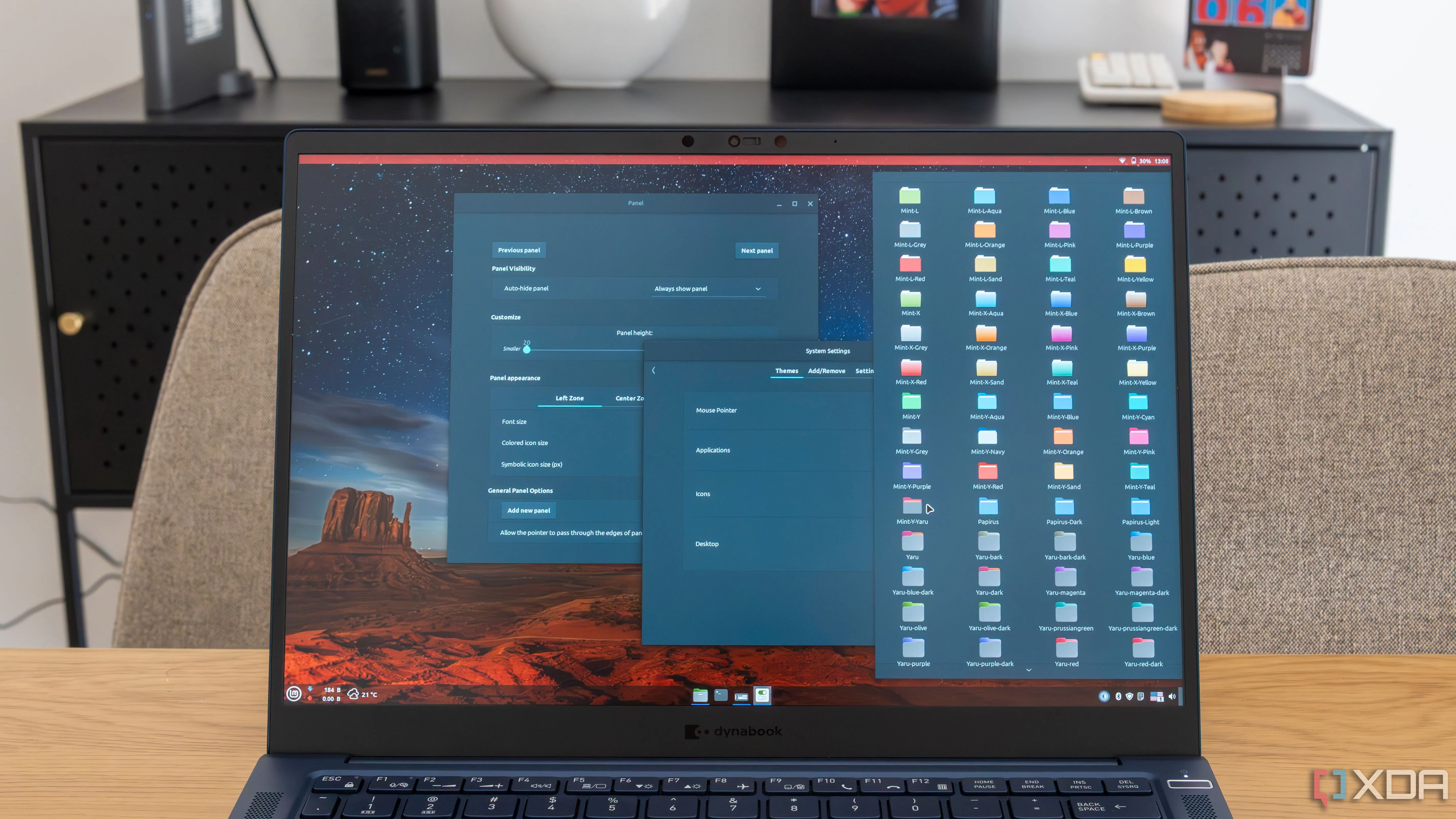 Màn hình Linux Mint với các tùy chọn tùy chỉnh giao diện và cài đặt hệ điều hành
