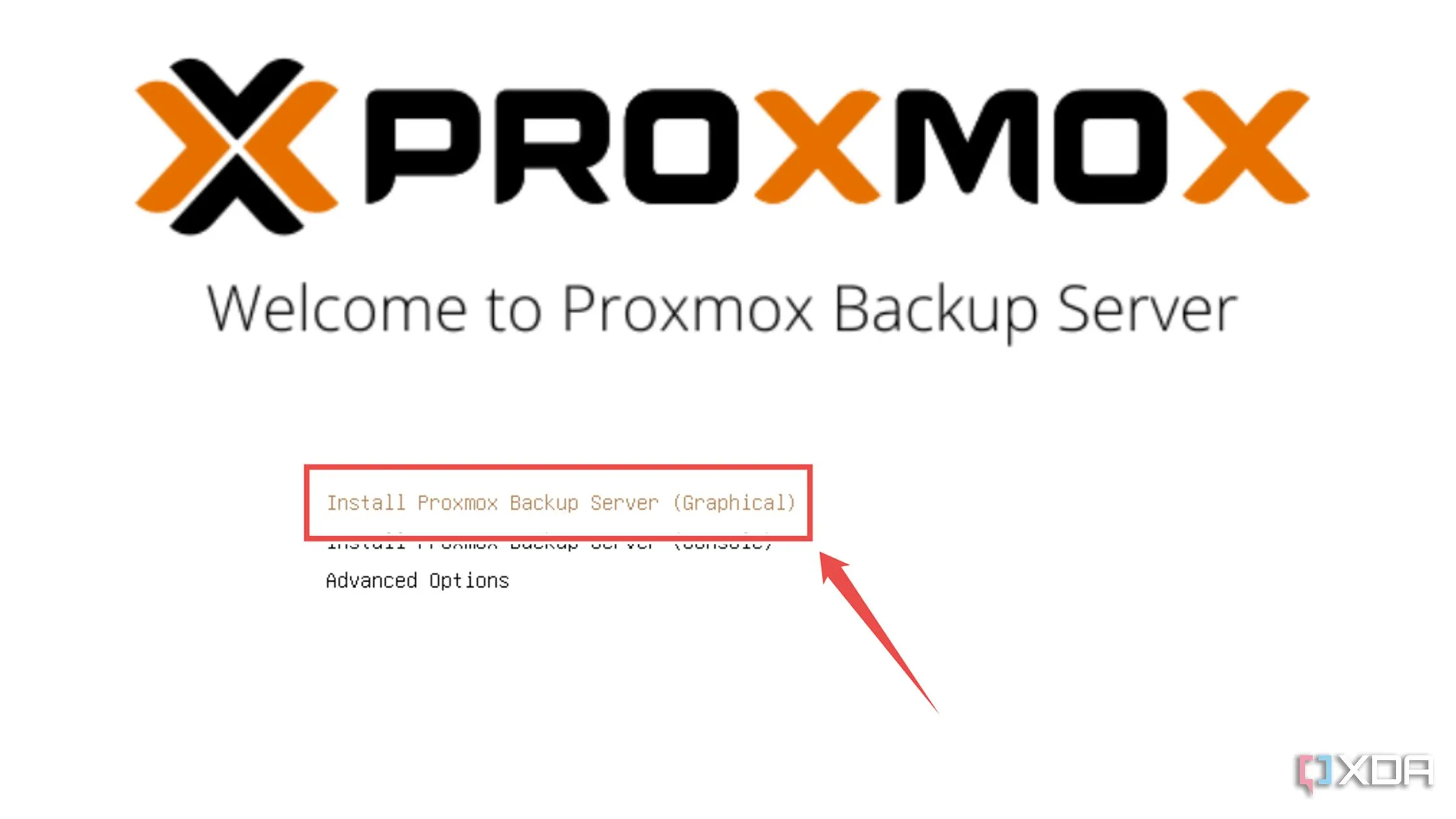 Màn hình lựa chọn cài đặt Proxmox Backup Server với tùy chọn &quot;Install Proxmox Backup Server (Graphical)&quot;