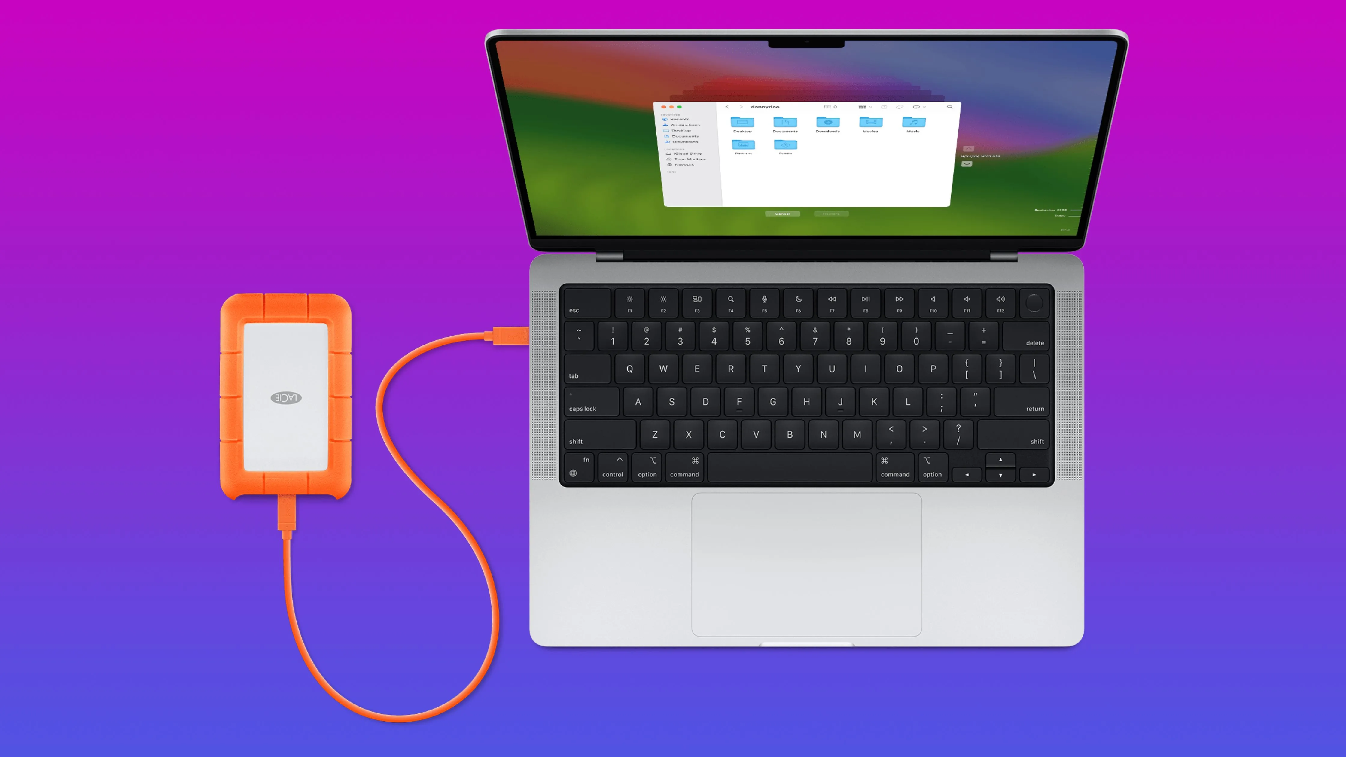 Màn hình máy Mac sử dụng tính năng Time Machine với ổ đĩa ngoài để sao lưu dữ liệu