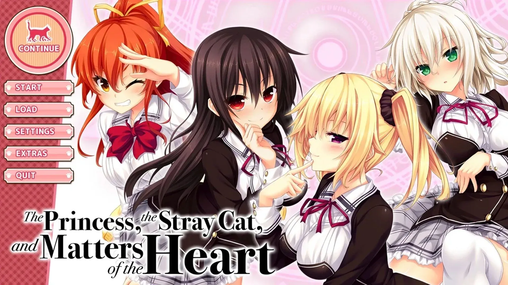 Màn hình menu chính của visual novel Nora Princess And Stray Cat Heart