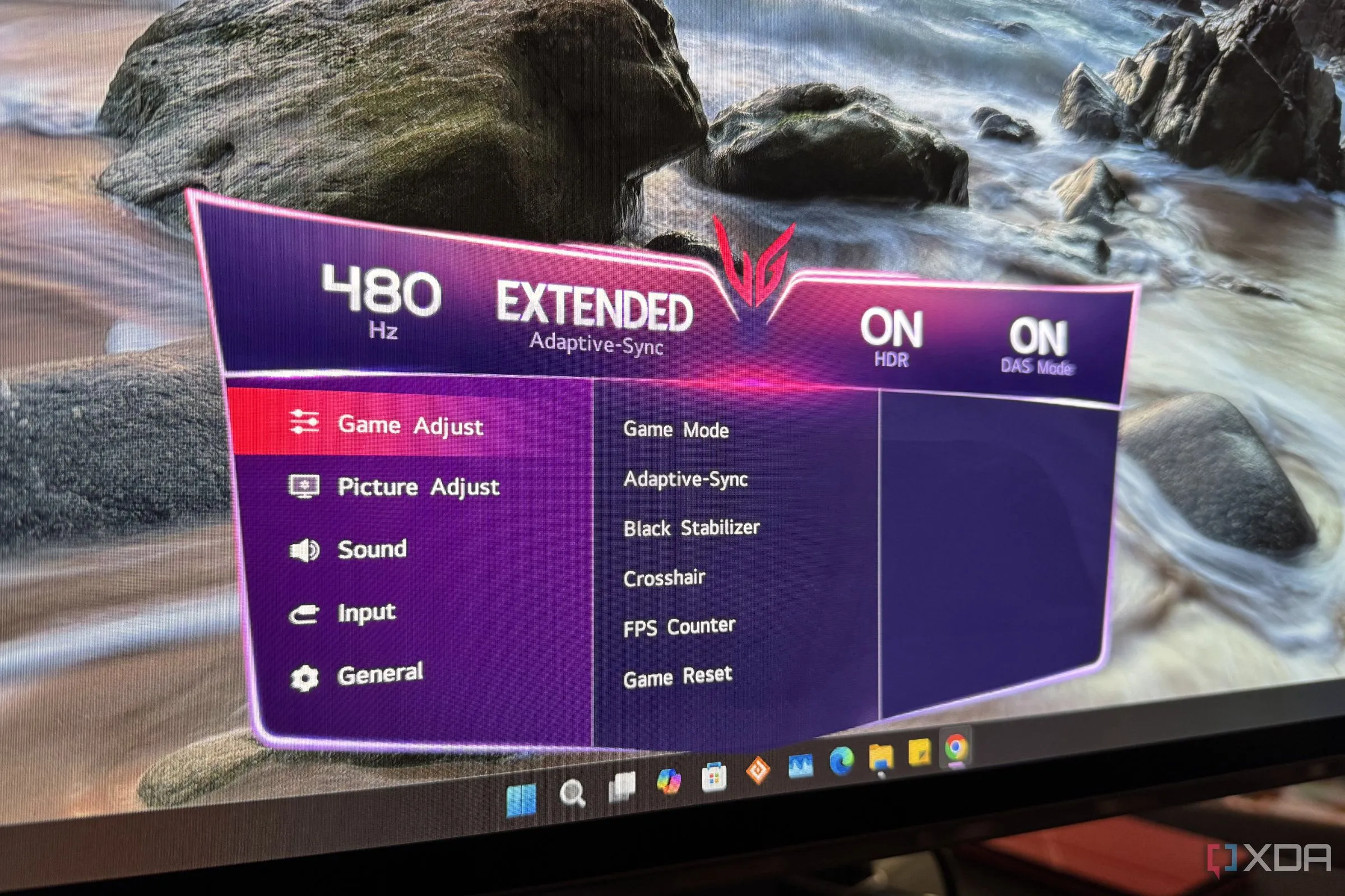 Màn hình OLED LG 480Hz hiển thị tần số quét cao trong cài đặt, minh họa giới hạn của mắt người