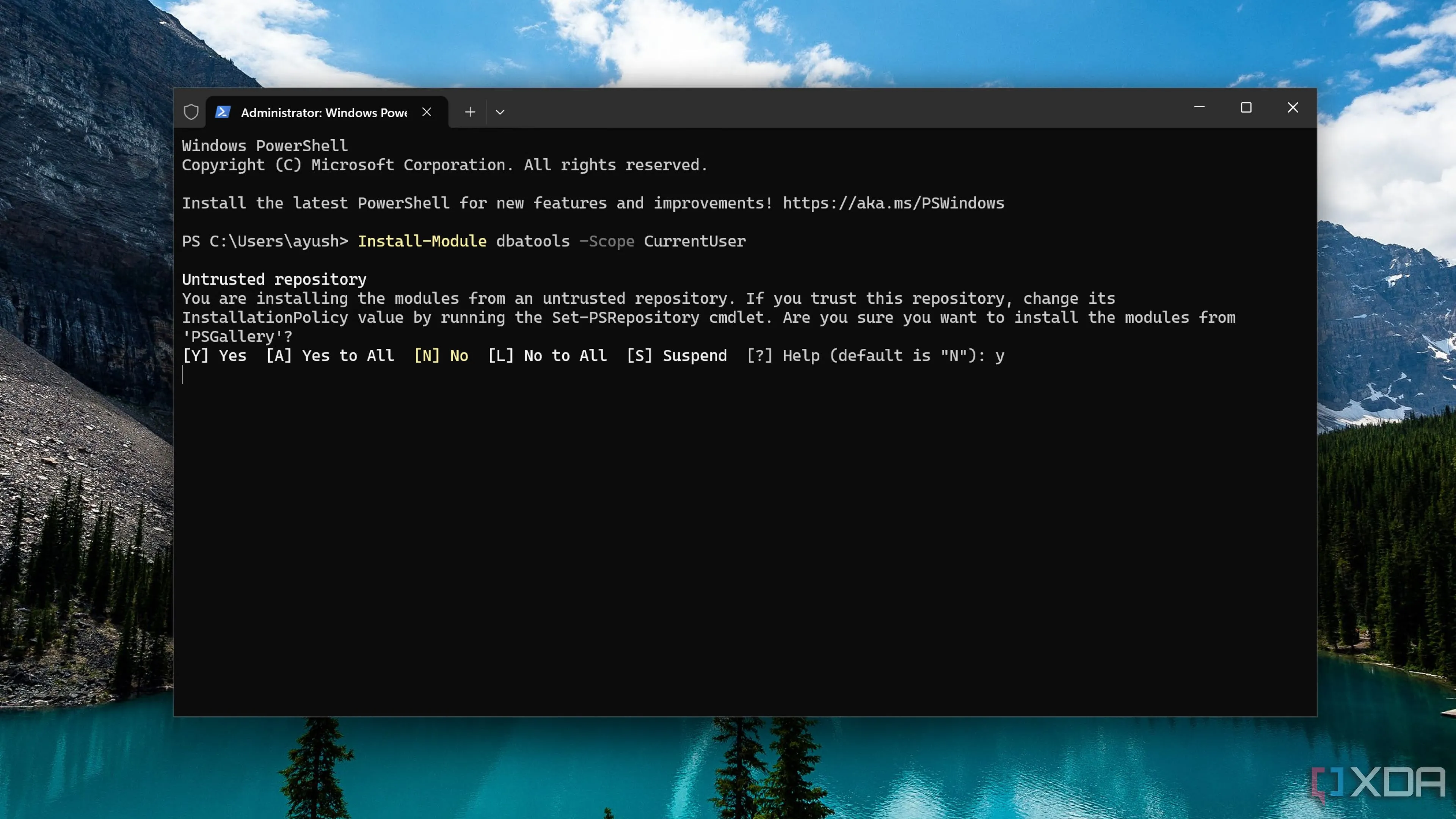 Màn hình PowerShell hiển thị các lệnh của module DBATools để quản lý cơ sở dữ liệu SQL