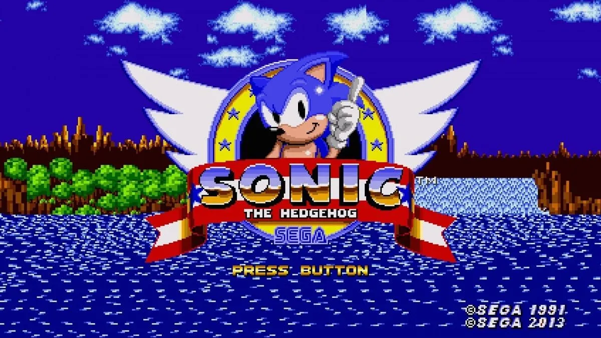 Màn hình tiêu đề của Sonic the Hedgehog trên Sega Genesis, biểu tượng cạnh tranh của Nintendo và Sega
