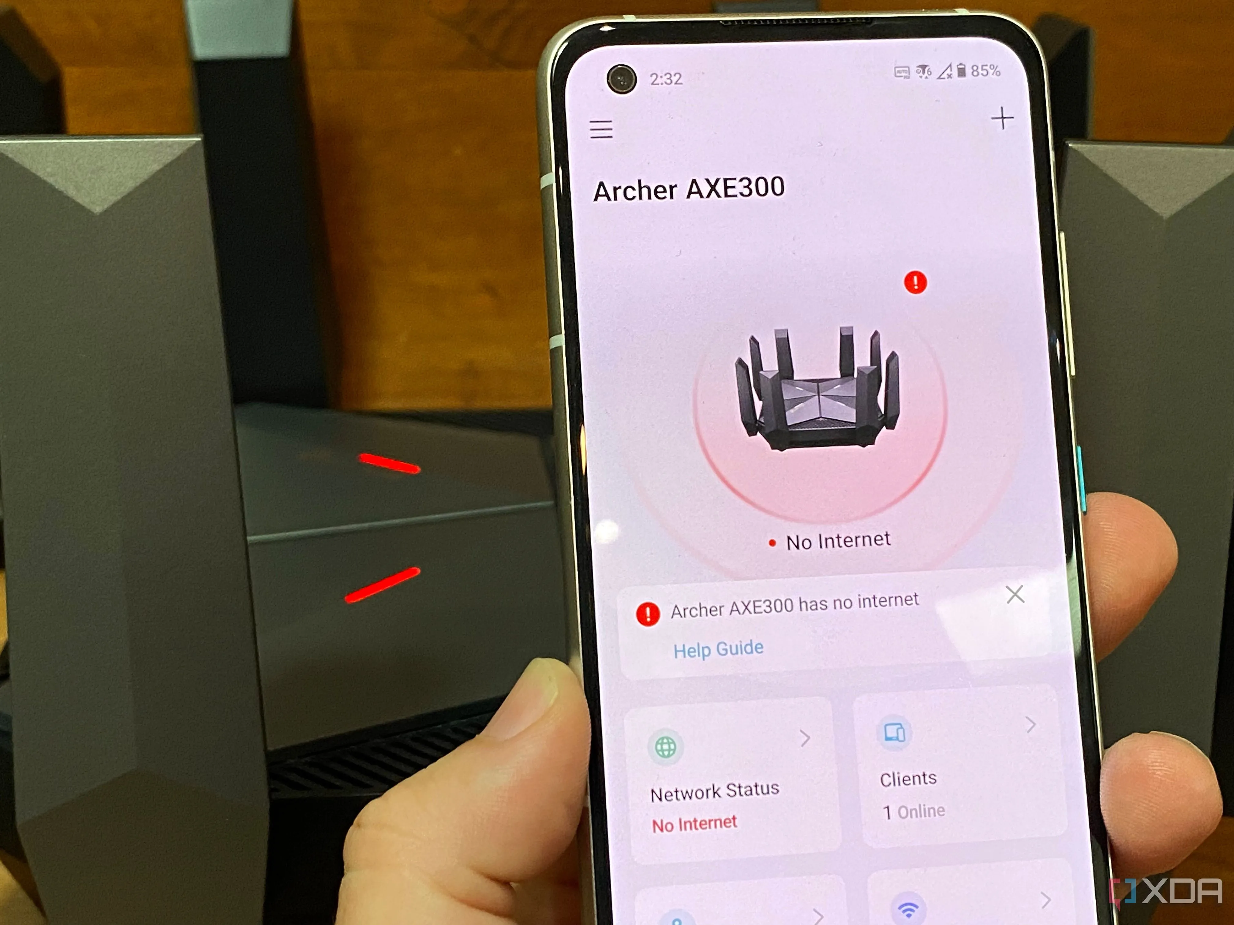 Màn hình ứng dụng TP-Link Tether hiển thị không có kết nối internet