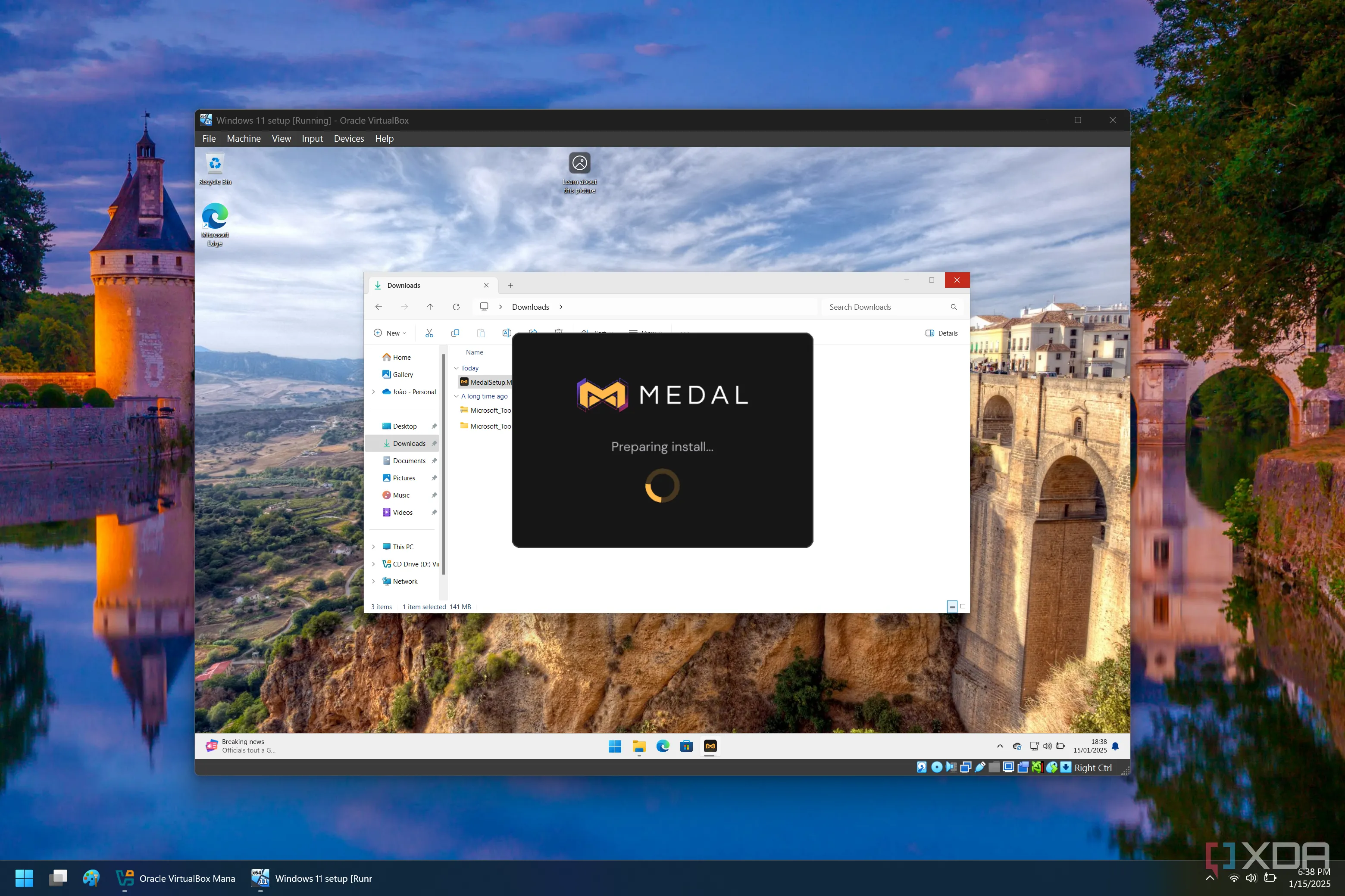 Màn hình Windows 11 chạy trong máy ảo đang cài đặt phần mềm, minh họa việc thử nghiệm ứng dụng an toàn