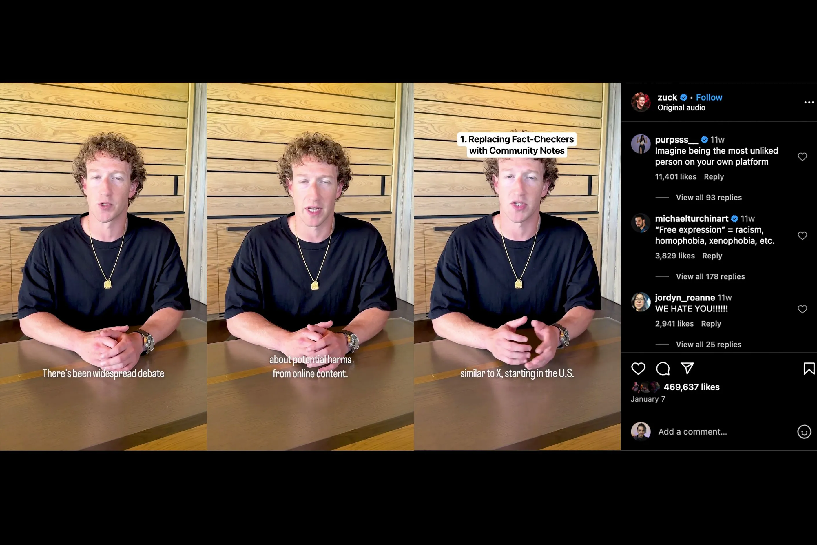 Mark Zuckerberg thông báo ngừng kiểm tra thông tin trên các nền tảng của Meta và các bình luận tiêu cực trên Instagram.
