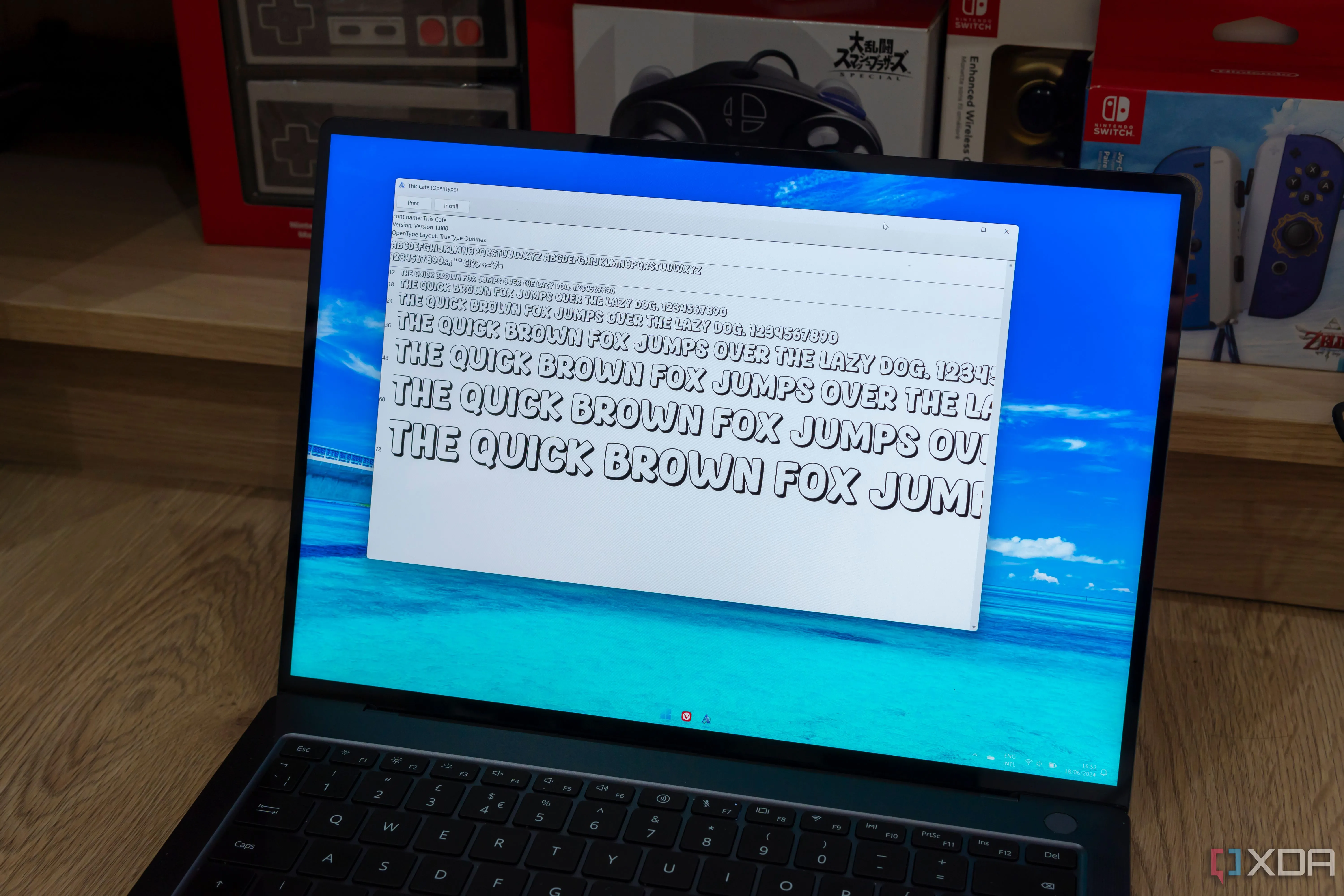 Máy tính xách tay hiển thị giao diện xem trước font chữ trên Windows 11, minh họa cho khả năng quản lý font của NexusFont