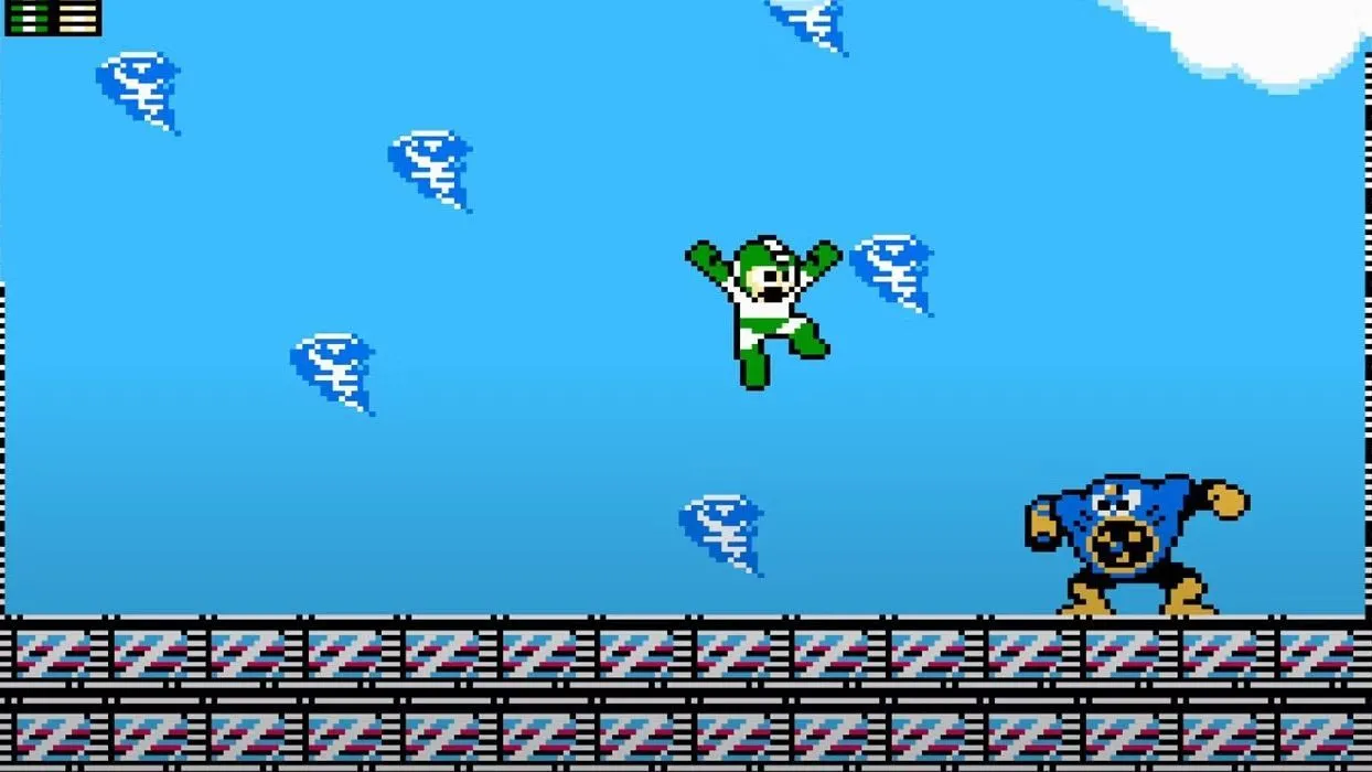 Mega Man 2 chiến đấu với boss Wind Man
