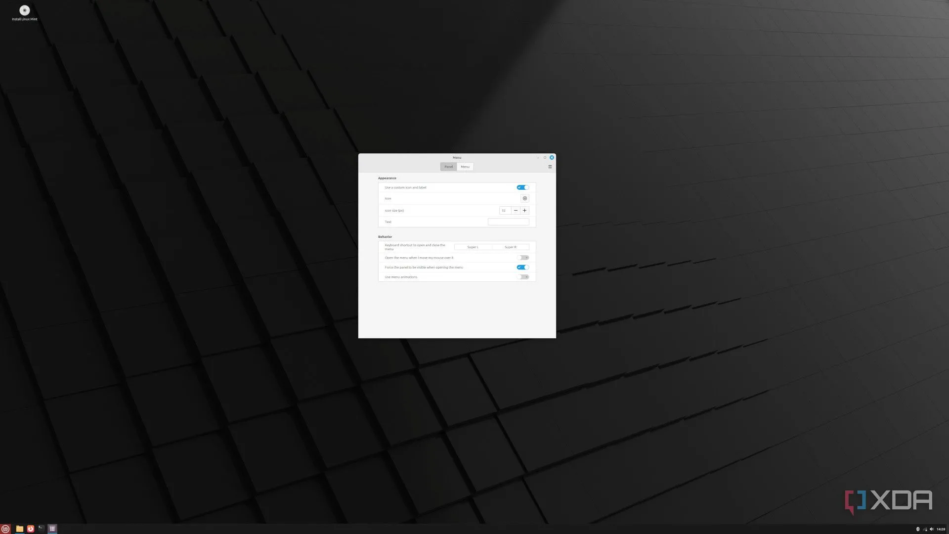 Menu Start của hệ điều hành Linux Mint 22.1 với giao diện Cinnamon thân thiện