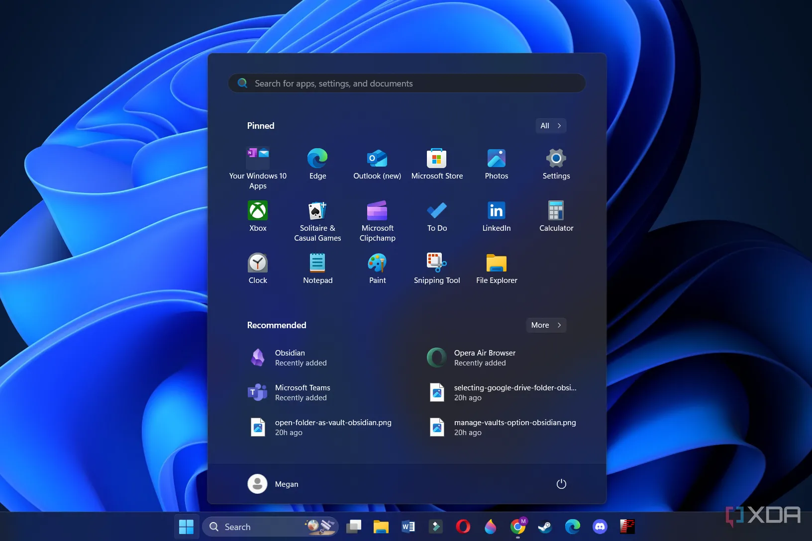Menu Start hiện đại của Windows 11 với các ứng dụng ghim và đề xuất