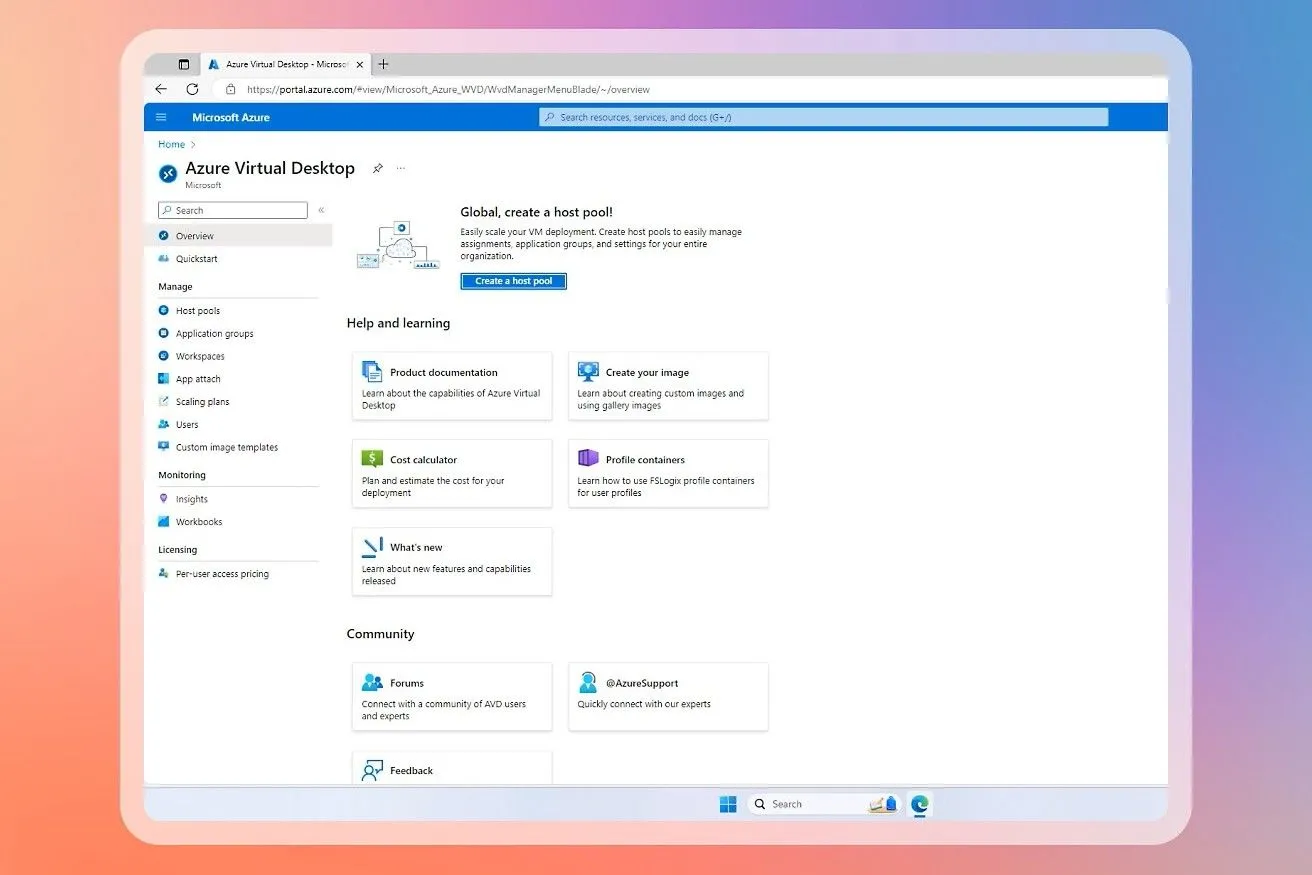 Minh họa Azure Virtual Desktop trên nền tảng Microsoft Azure, tượng trưng cho hạ tầng đám mây