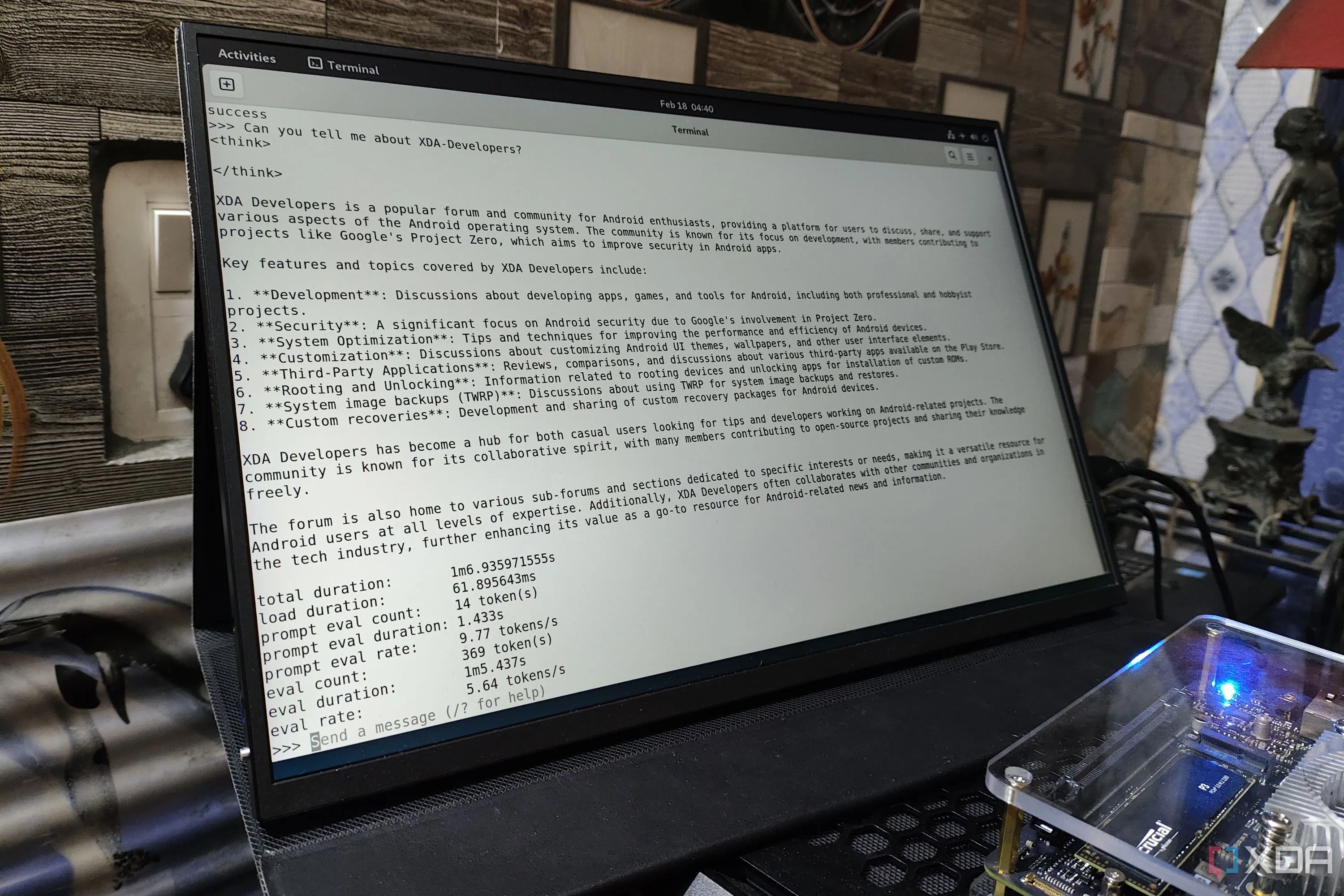 Mô hình DeepSeek AI đang chạy trên bo mạch Radxa Orion O6, minh họa khả năng AI của Nvidia
