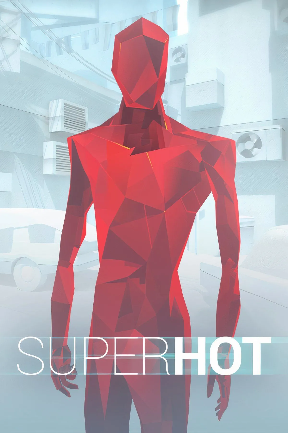 Một cảnh chơi game Superhot với nhân vật người chơi đang tránh đạn trong môi trường màu trắng và đỏ đặc trưng.